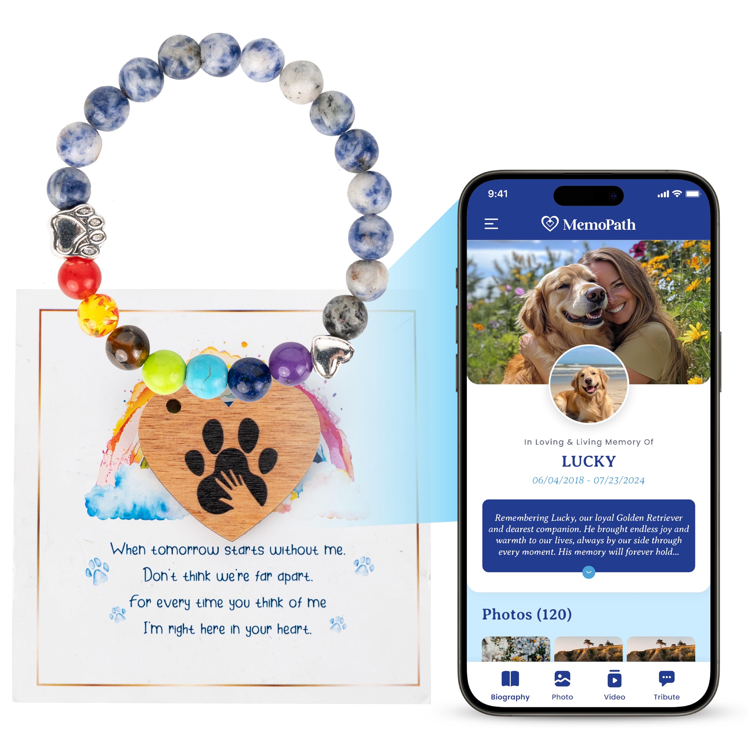 Duducraft Dog Memorial Bracelet For Loss Of Dog, Rainbow Bridge Dog Memorial Gifts, Pet Loss Sympathy Gift, Rainbow Bridge Brace