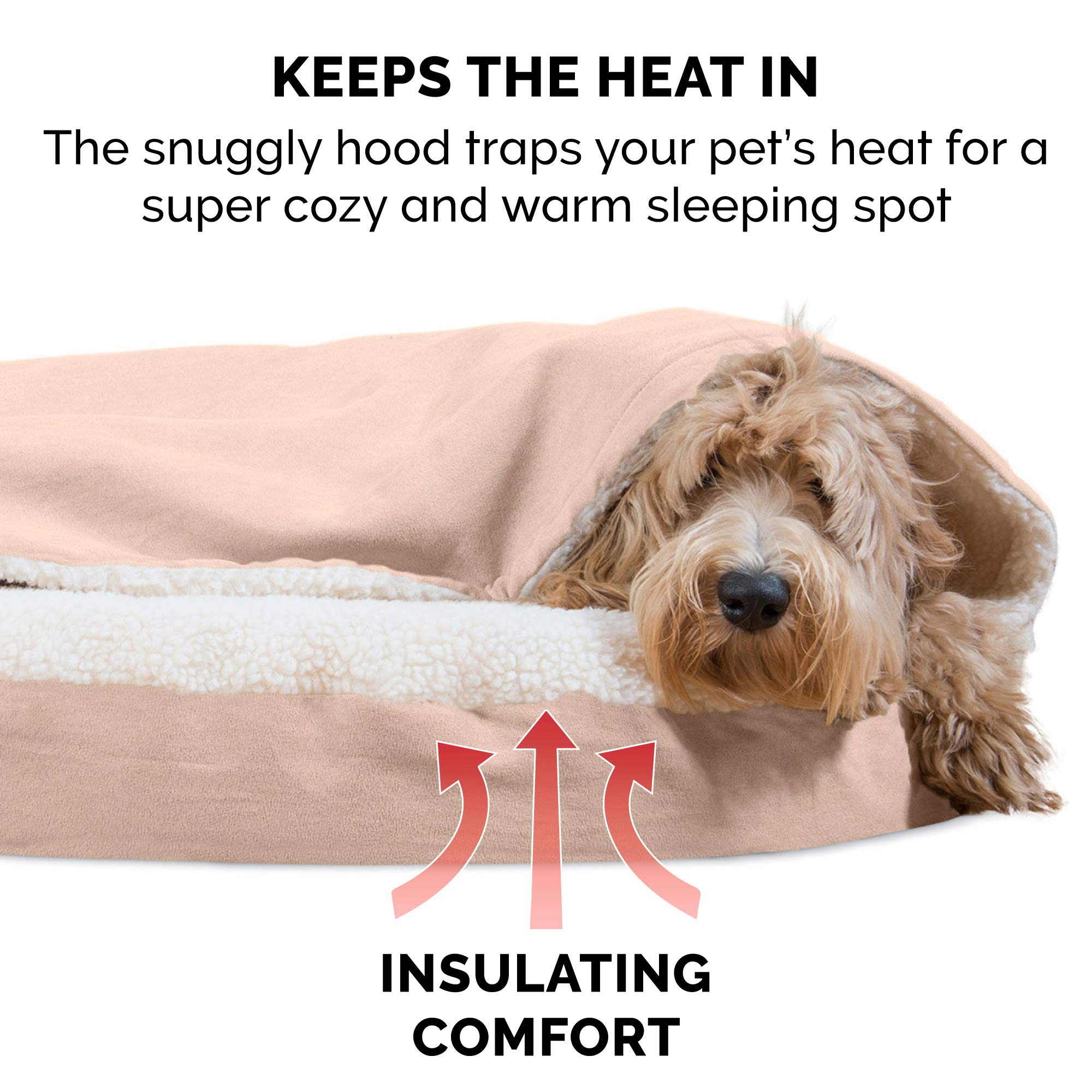 Furhaven Pet Products Faux Sheepskin Cooling Gel Top Snuggery Burrow Pet Bed For Dogs & Cats - Cream, 35 Base