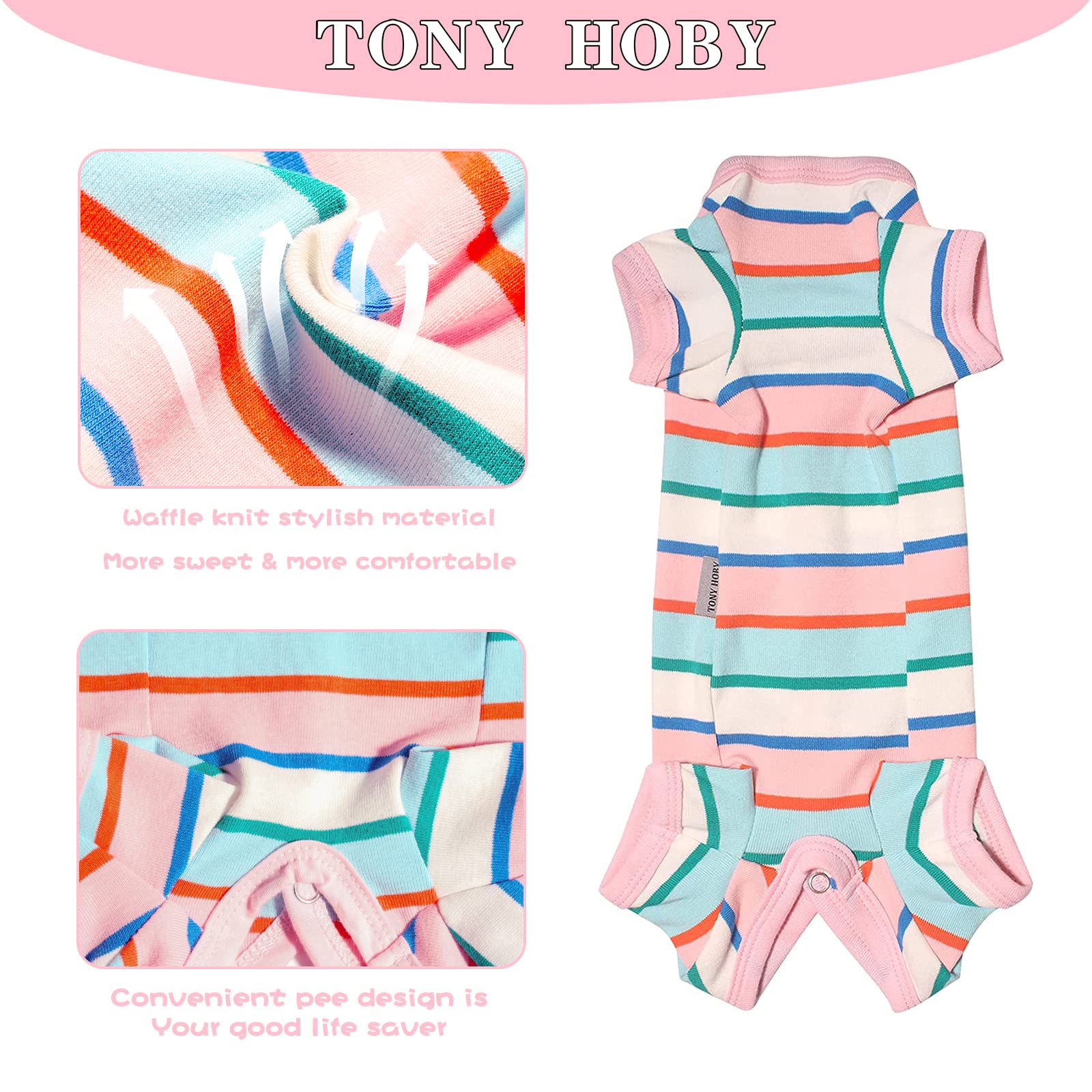 Tony Hoby Dog Pajamas, Dog Shirt Colorful, Breathable Dog Jumpsuit, Dog Surgical Recovery Suit For Small Medium (Pink&White, Girl, M)