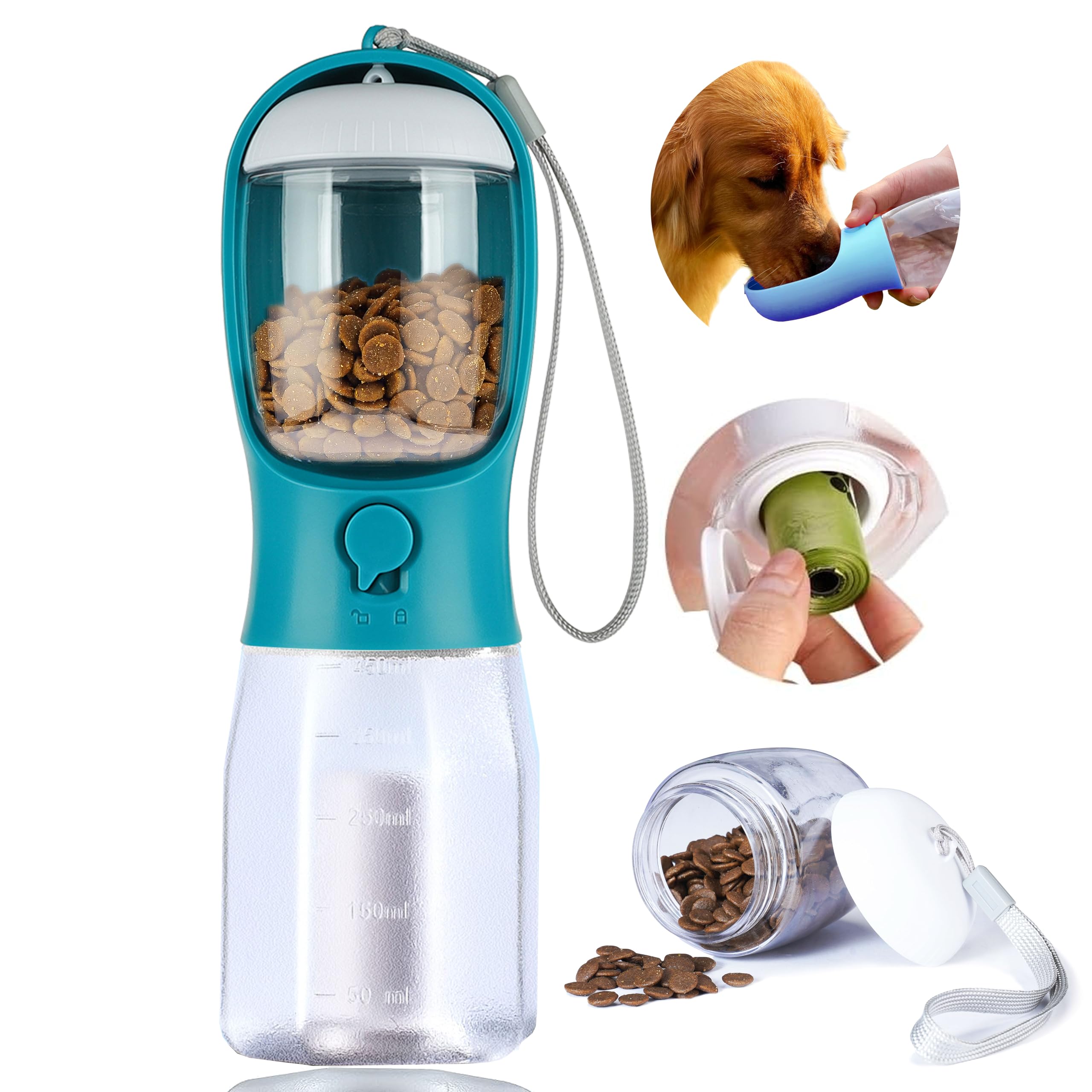 AVELORA Dog Water Bottle with Food Container, Portable Pet Dog Water Dispenser for Outdoor Walking,Hiking,Travel,Puppy Essential
