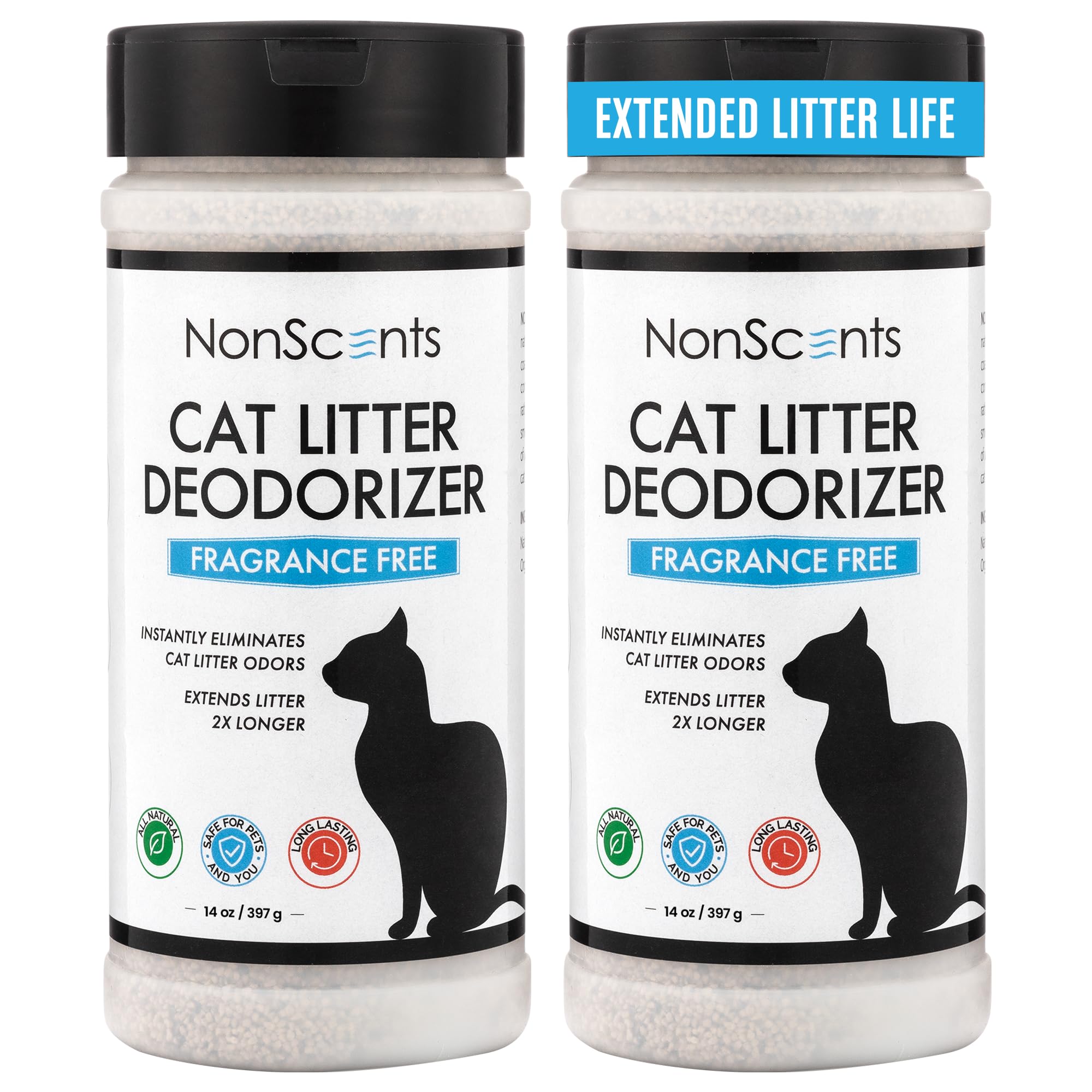 Nonscents Cat Litter Deodorizer - Litter Box Odor Eliminator - Less Scooping Extends Kitty Litter Lifespan - Fragrance-Free Formula Eliminates Unpleasant Cat Odors - Fresh Scent Litter Pans (2-Pack)