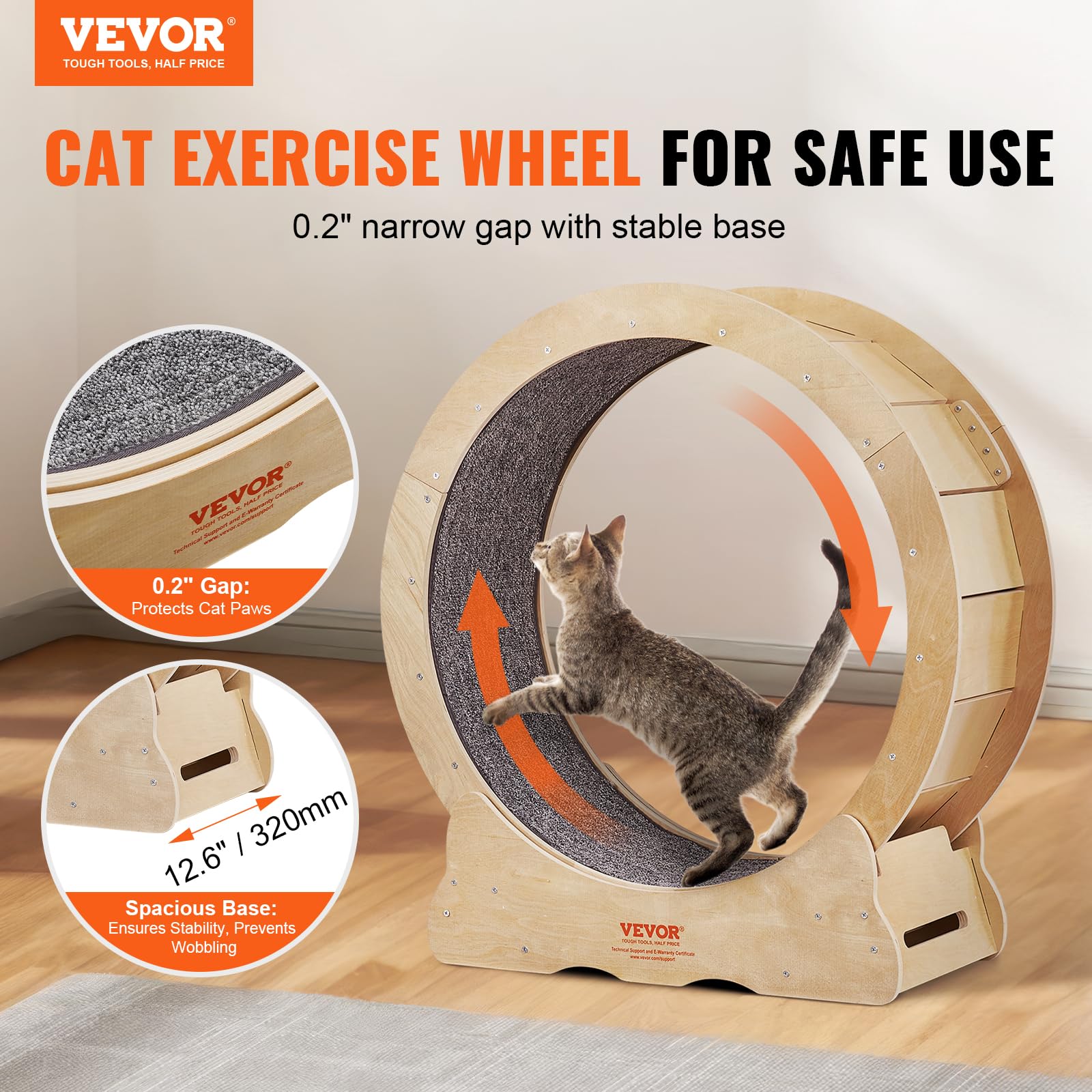 VEVOR Cat Exercise Wheel, Large Cat Treadmill Wheel for Indoor Cats, 29.5 inch Cat Running Wheel with Detachable Carpet and Cat