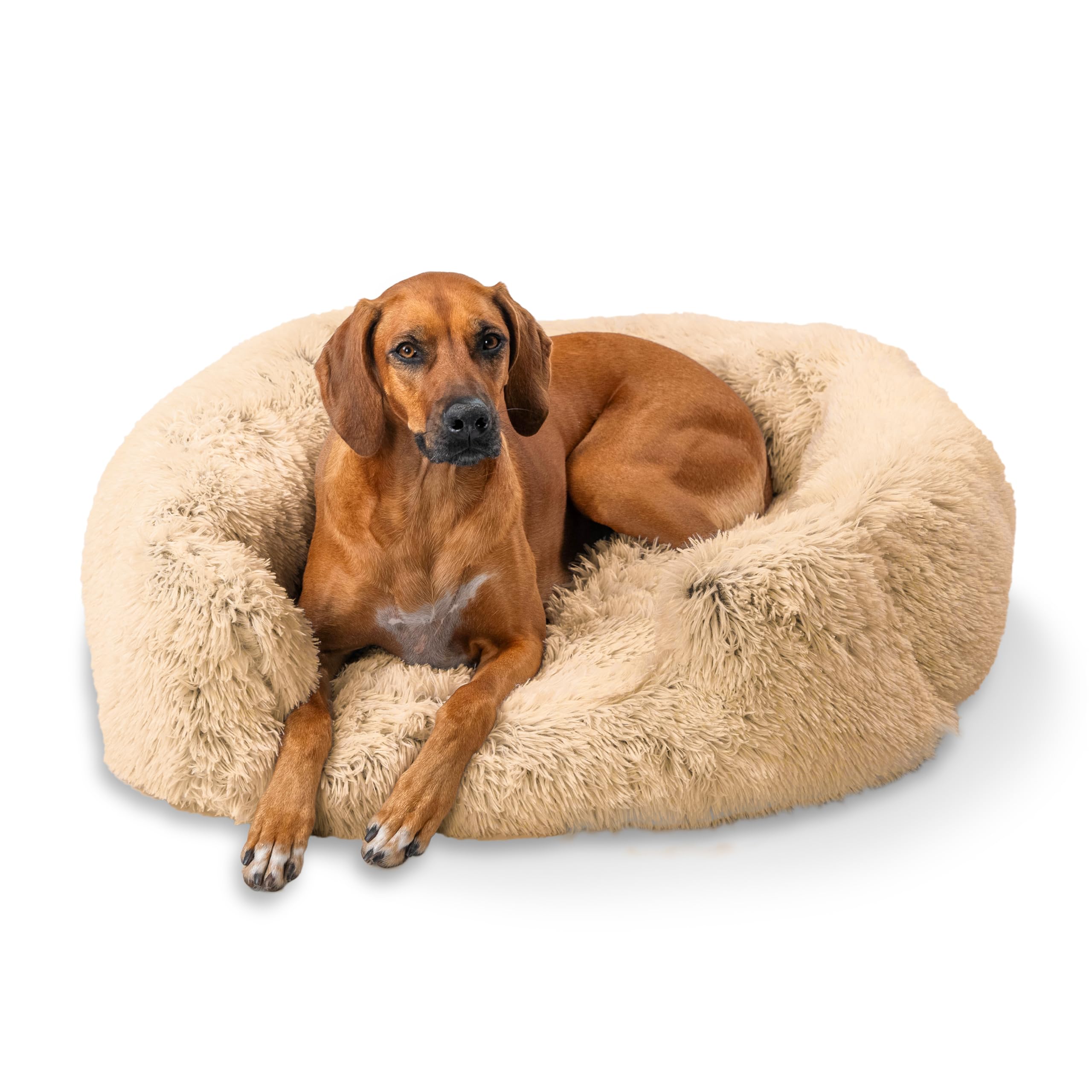 Best Friends by Sheri Shag Lounge Bed Calming Faux Fur Dog Bed, Taupe, Large 36'' x 27''