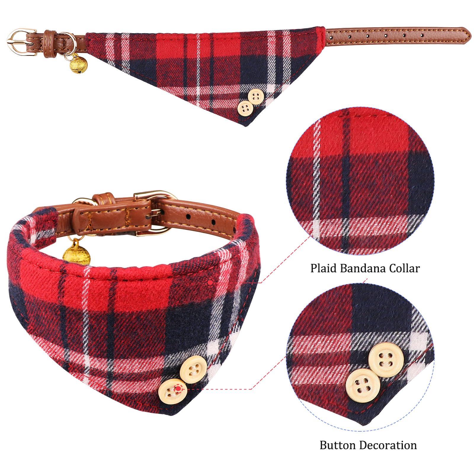 3 Pcs Puppy Collar And Leash Set Dog Collars For Small Dogs Dog Bow Tie With Bell Puppy Bandana Leather Dog Collar For Small Dogs Puppies And Cats(Red)