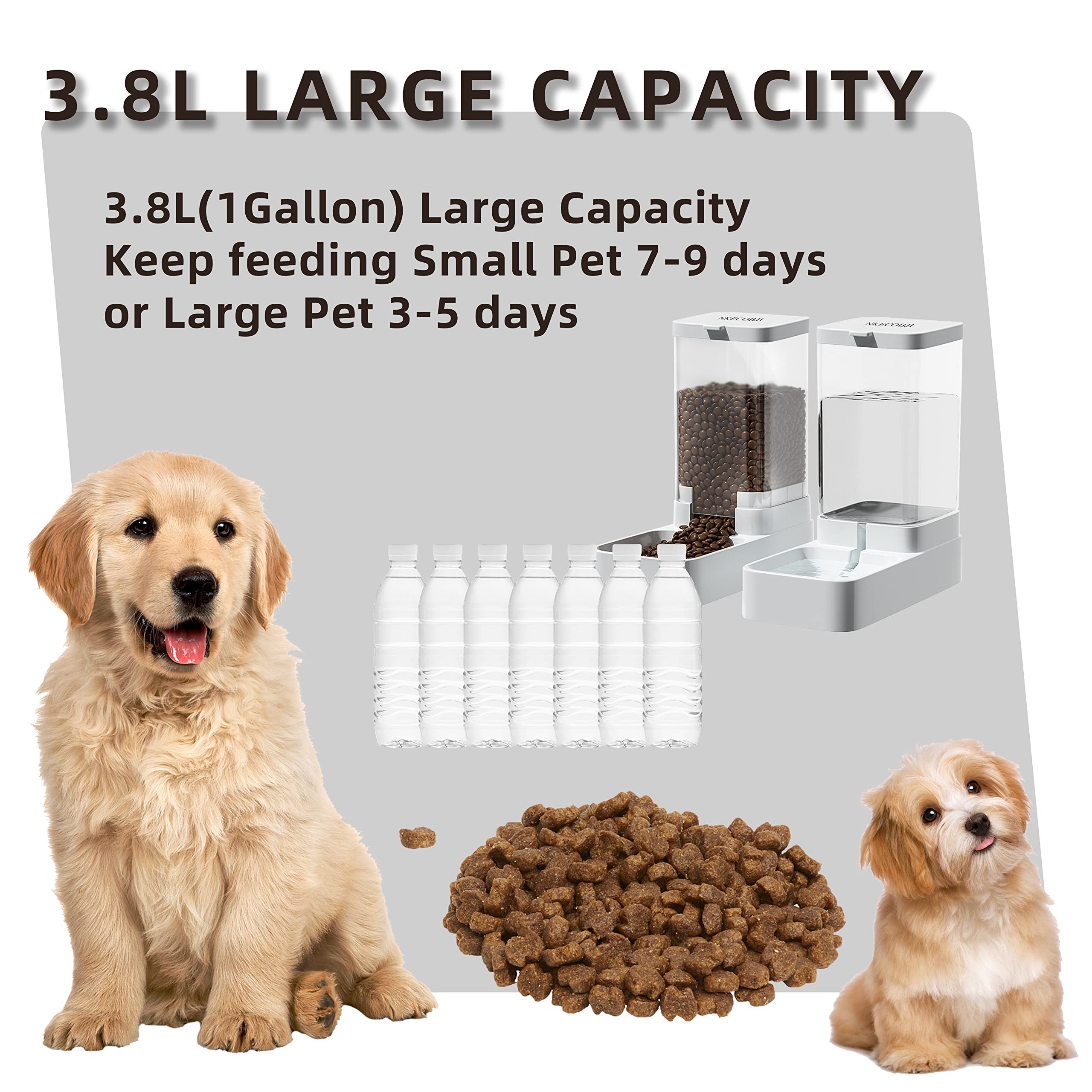 NKECOBJI Gravity Pet Feeder and Water Dispenser Set, Automatic Dog Feeder and Dog Water Dispenser for Dogs Cats Pets Animals Lar