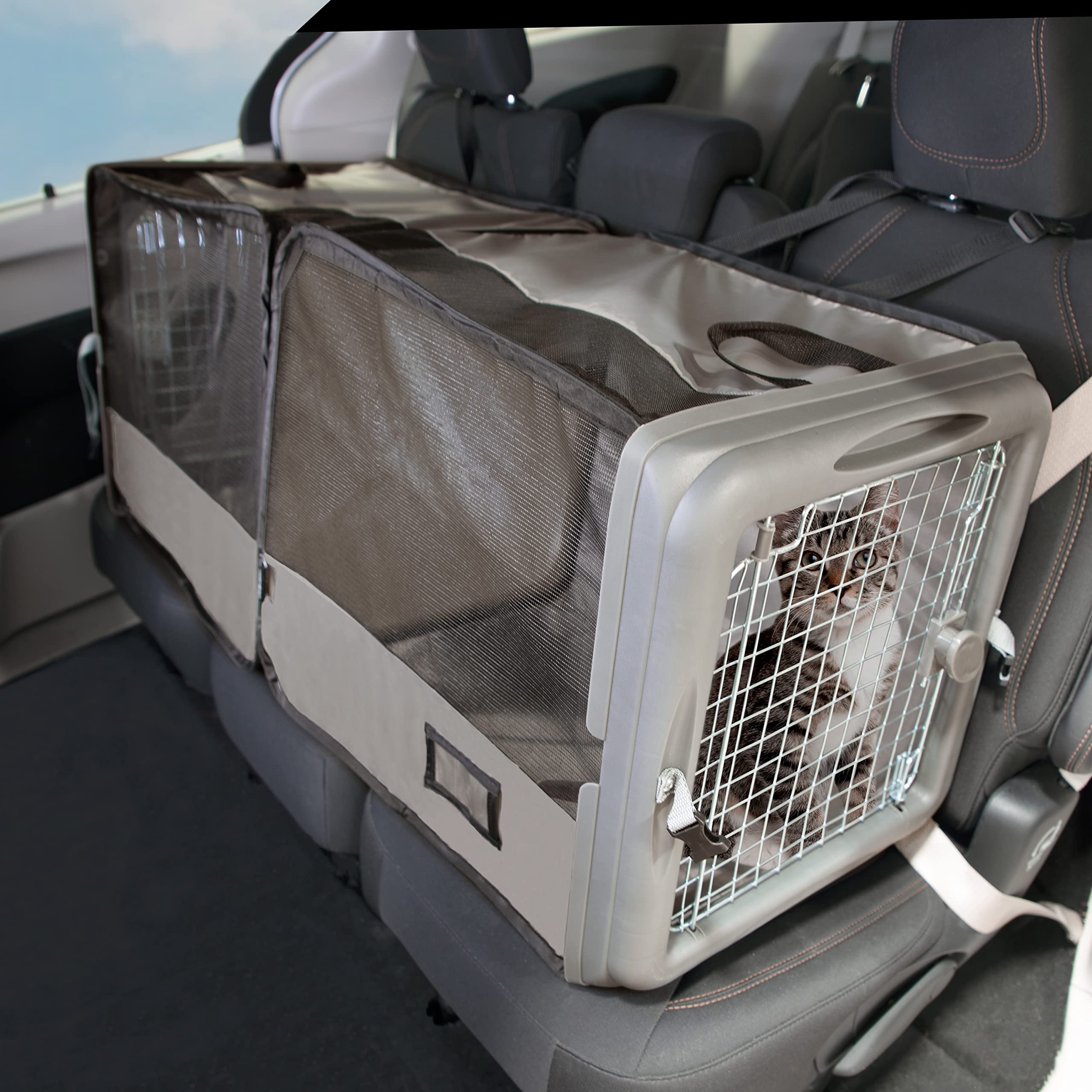 SportPet Designs Large Tan Plastic Car Seat Pet Crate with Divider - Model 23-HA005