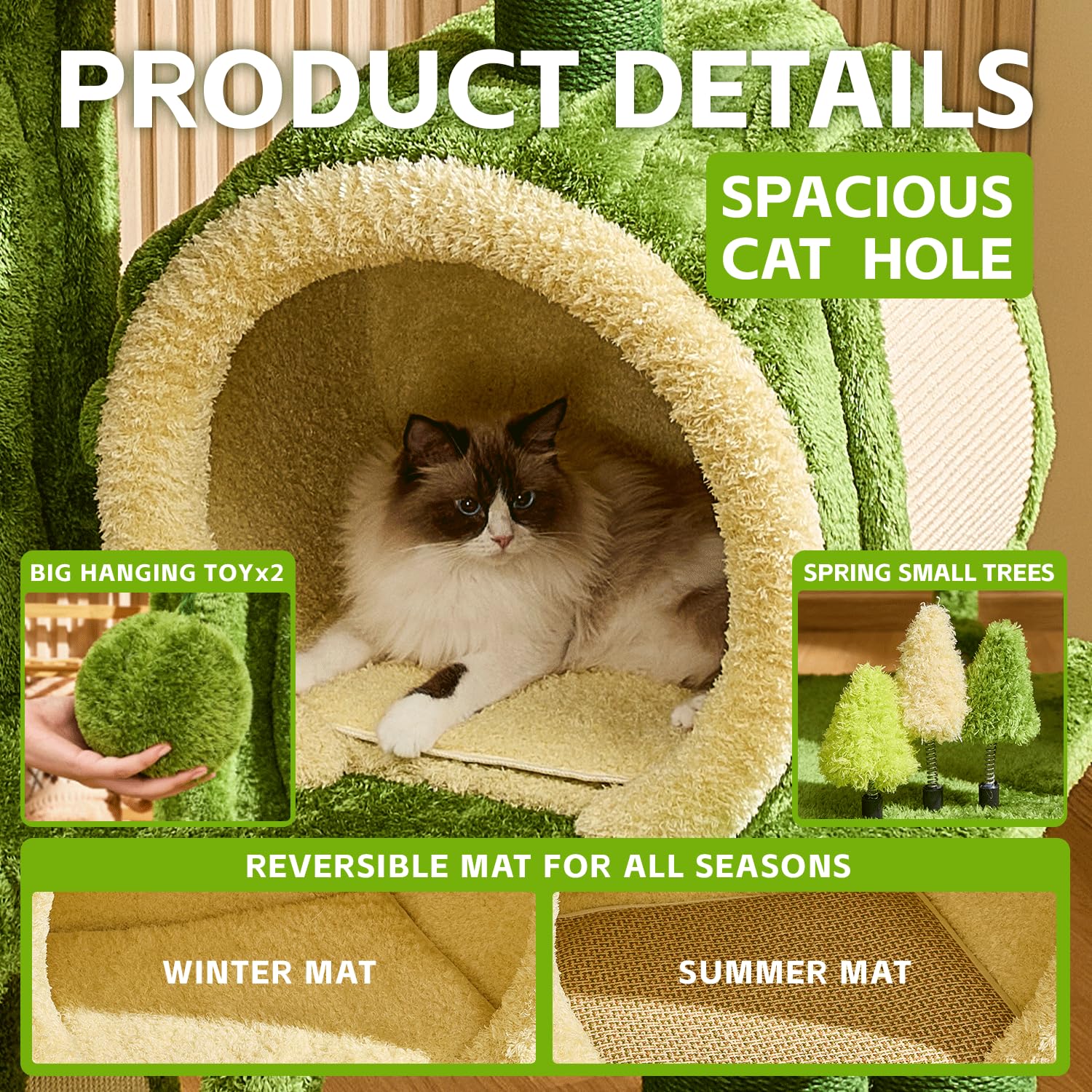 Kzlaa 80.35'' Luxury Cat Tree For Indoor Cats, All-In-One Tall Flower Tower With Scratching Post, Multi-Level Heavy Duty Cat Tre