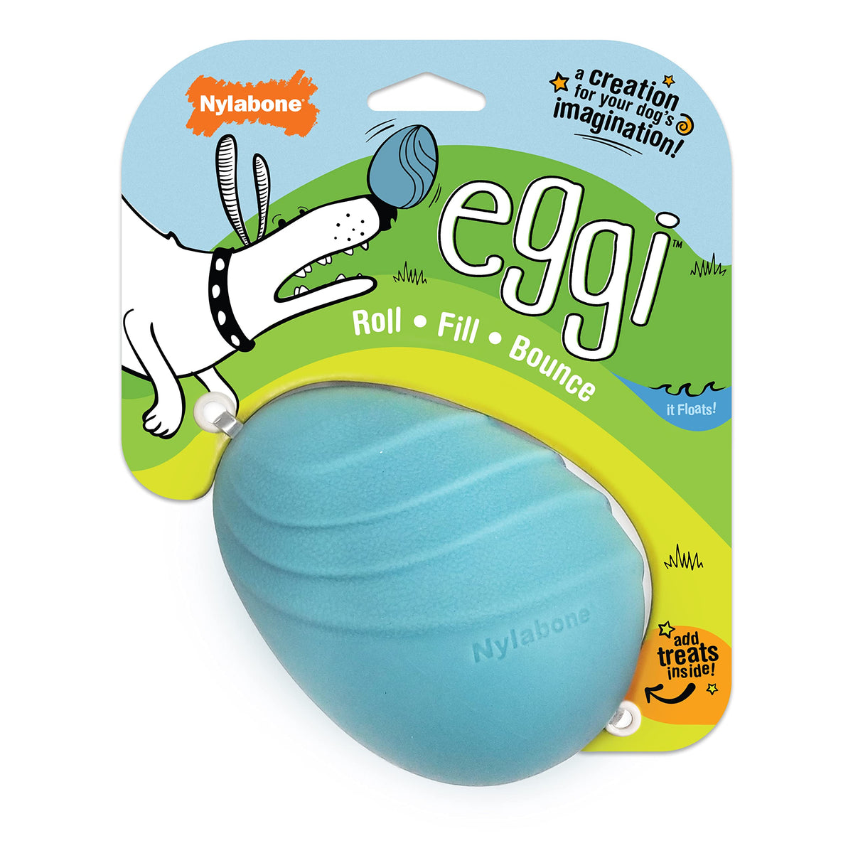 Nylabone Eggi Interactive Fillable Dog Chew Toy - Lightweight Bouncy Floatable Dog Treat Toy for Creative Play & Dog Exercise, B