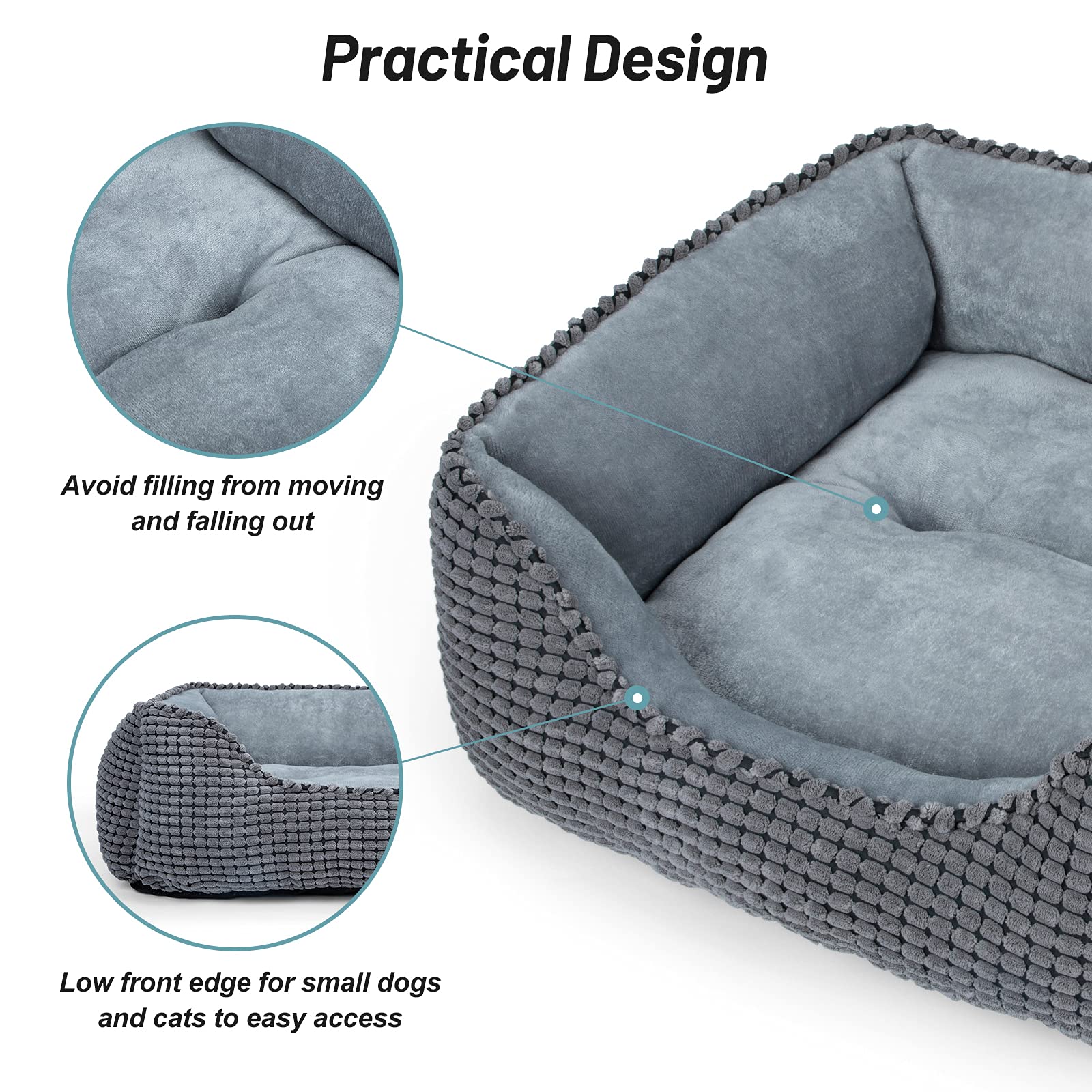 Mixjoy Dog Bed For Large Medium Small Dogs, Rectangle Washable Sleeping Puppy Bed, Orthopedic Pet Sofa Soft Calming Cat Beds Ind