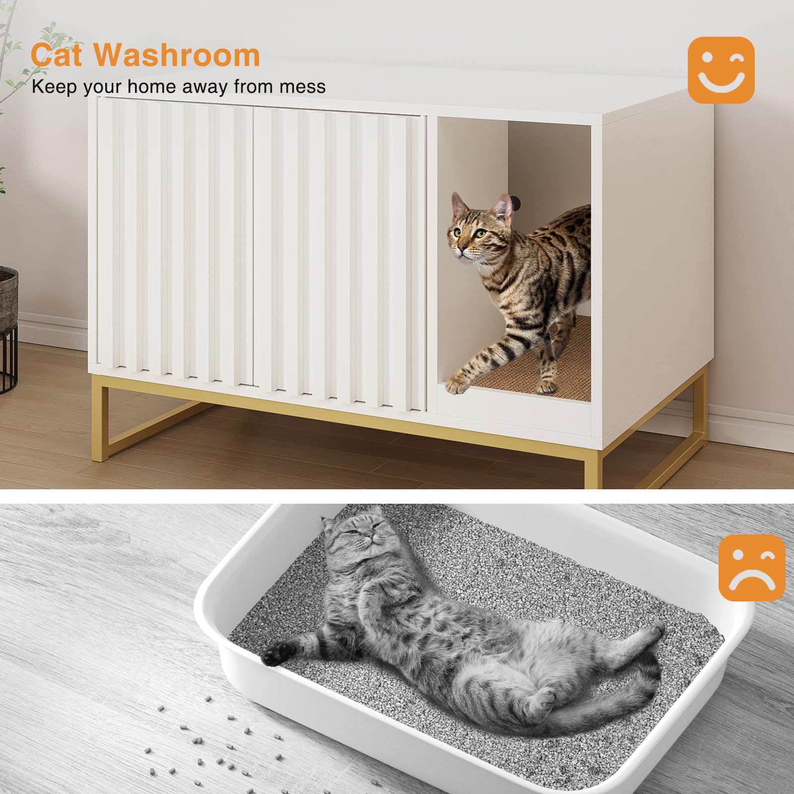 Fivewillowise Litter Box Enclosure, Modern Fluted Hidden Litter Box Furniture,Cat Litter Box Enclosure With Scratching Mat,Cat H
