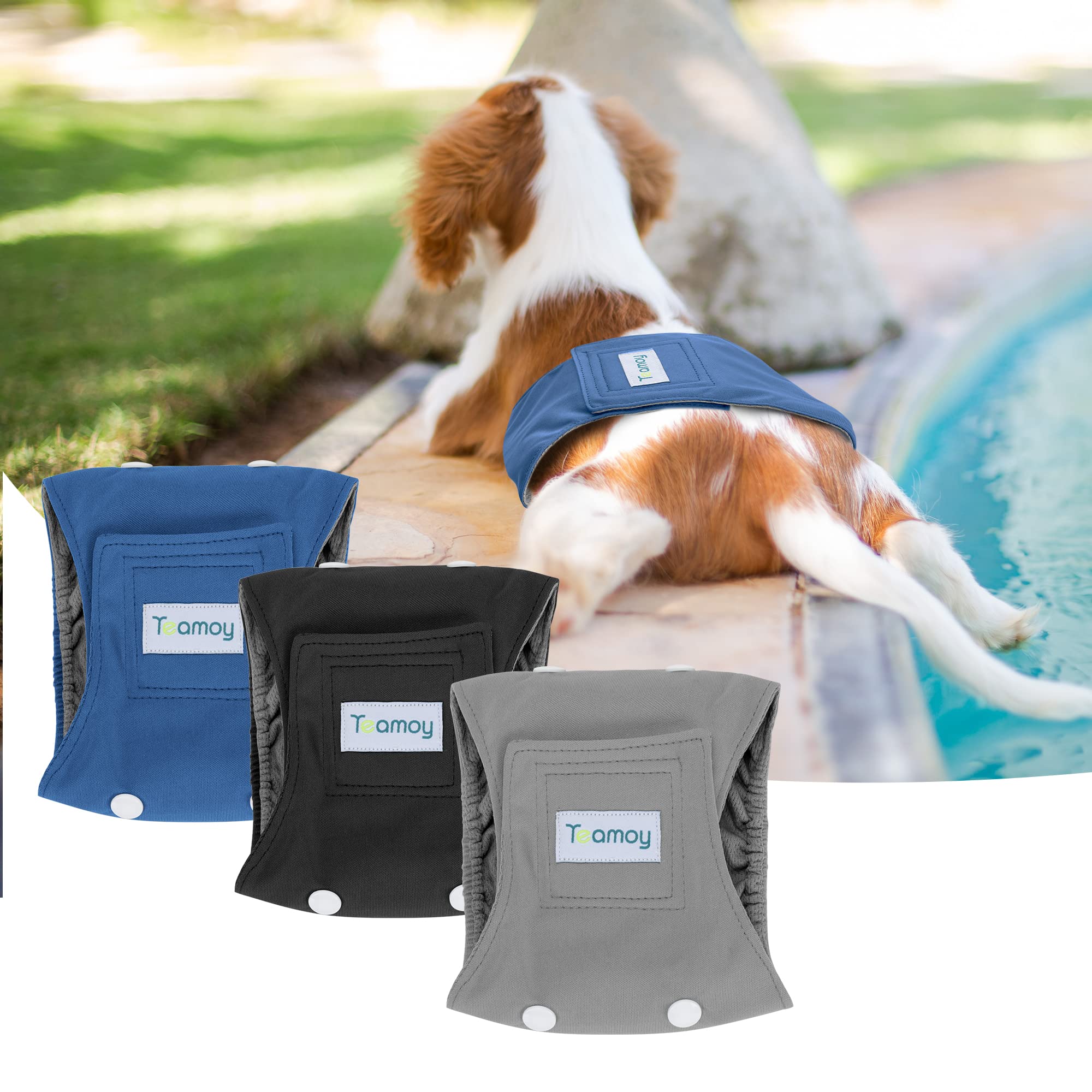 Teamoy Belly Bands For Male Dogs With Removable Pads, Reusable Washable Puppy Dog Diaper Wraps With Gray Lining(Pack Of 3),Xs