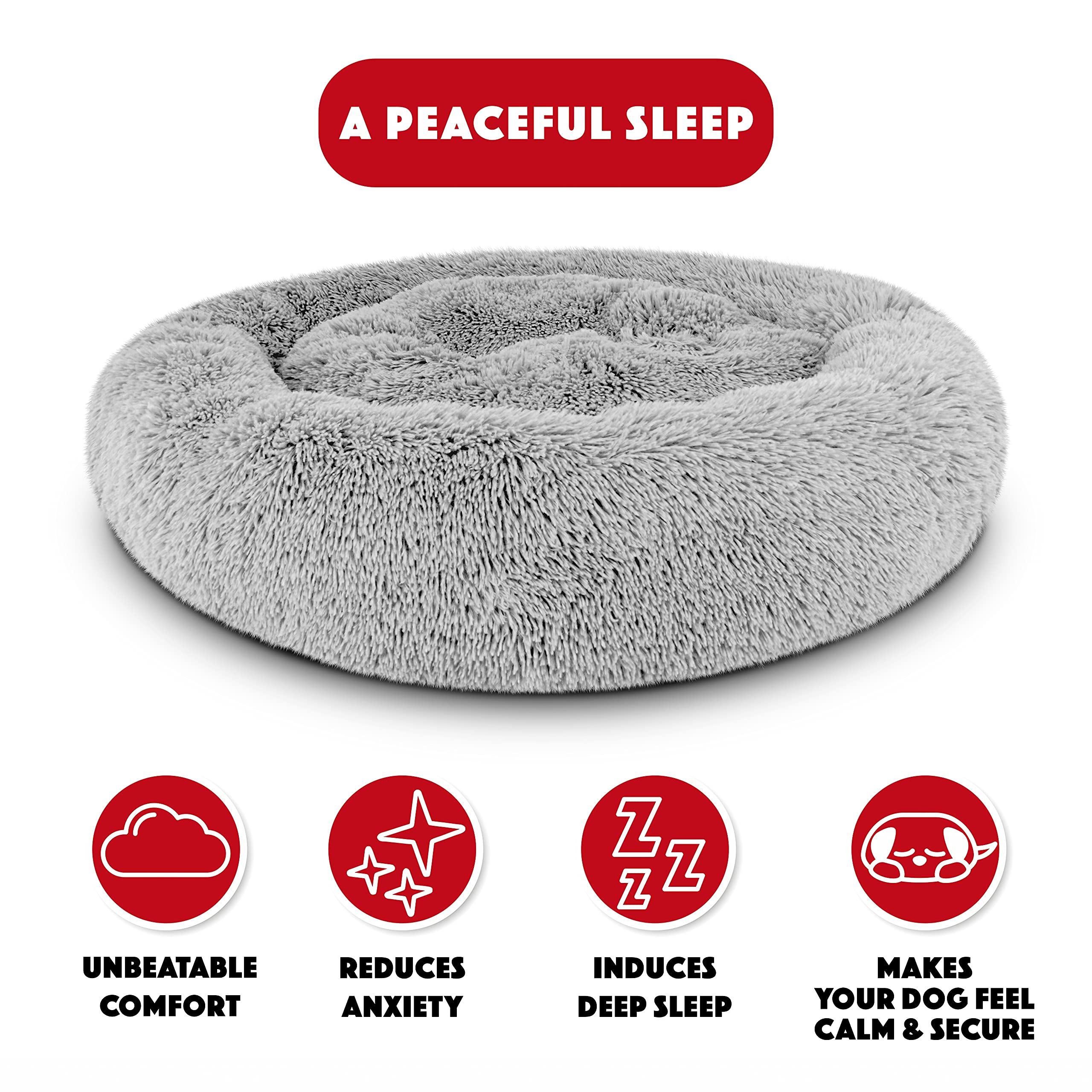 The Dogs Balls Dog Bed, Large Silver Grey Fur Calming Nest Bed, Veterinary Approved