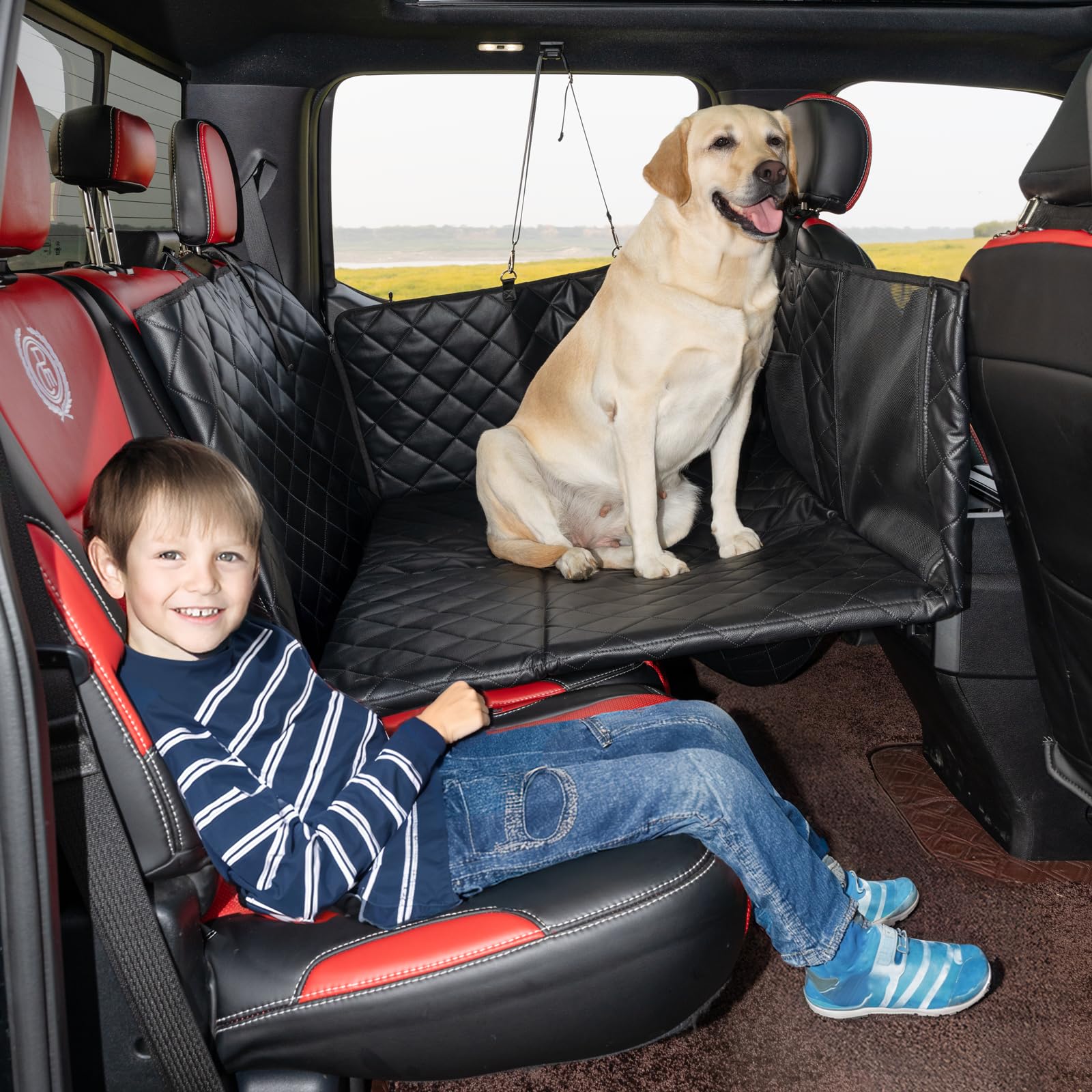 Bearcover Back Seat Extender For Dogs, Waterproof Pet Car Seat Cover, Xl Leather + Plush Rear Seat Protector With Hard Bottom, N