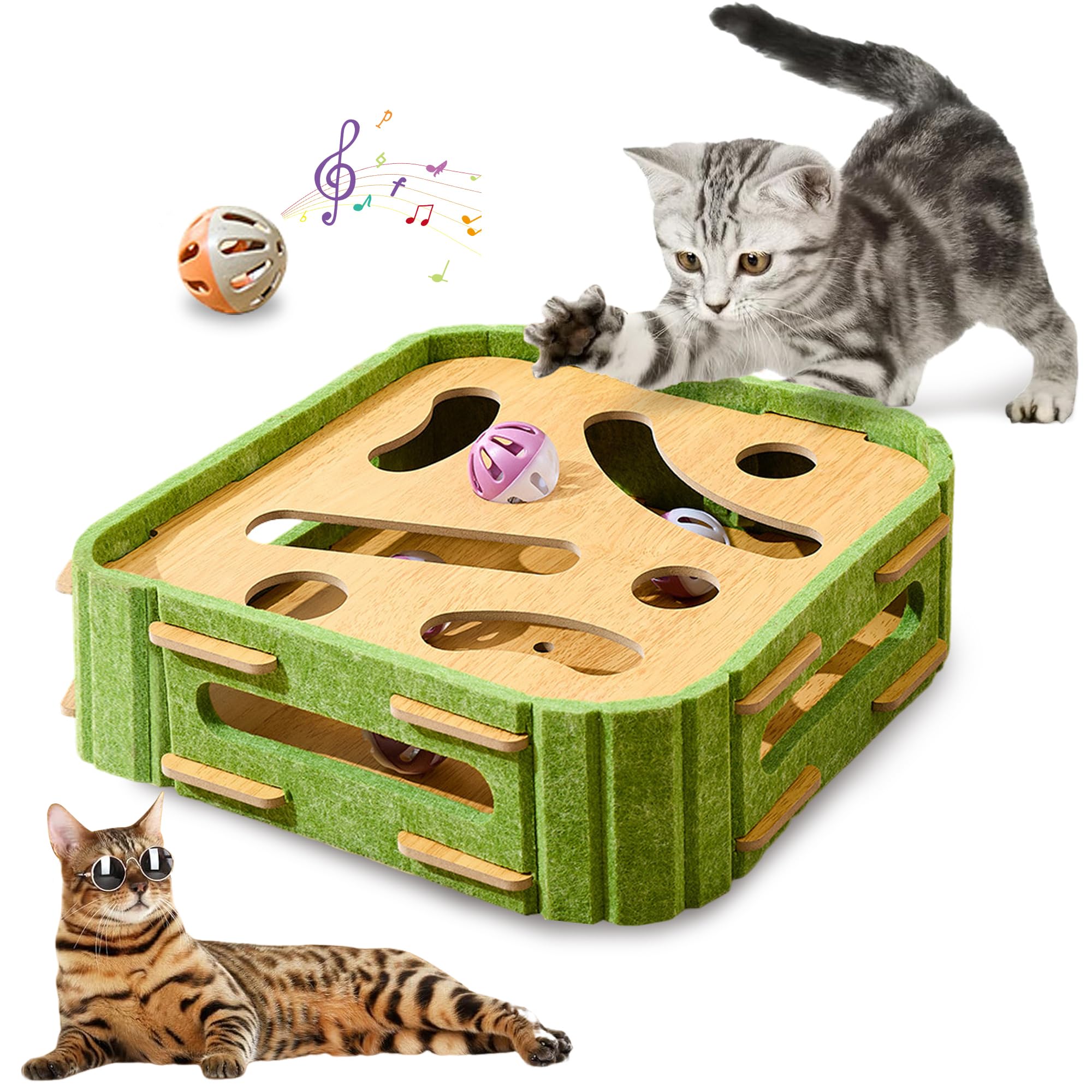 Superpaws Cat Puzzle Toys Interactive Cat Dancer For Indoor Cats,Cat Teasing Box With Squeaky Toys And Scratching Felt,Kitten Tr