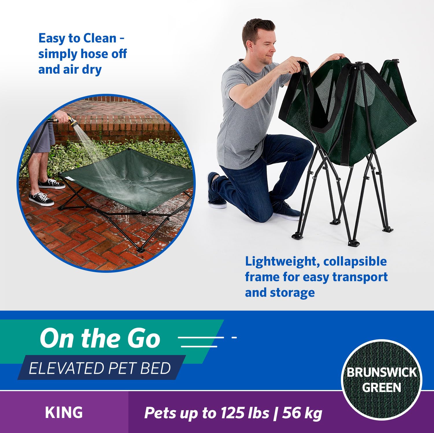 Coolaroo On The Go Pet Bed - Brunswick Green - Xl (41'' X 41'')