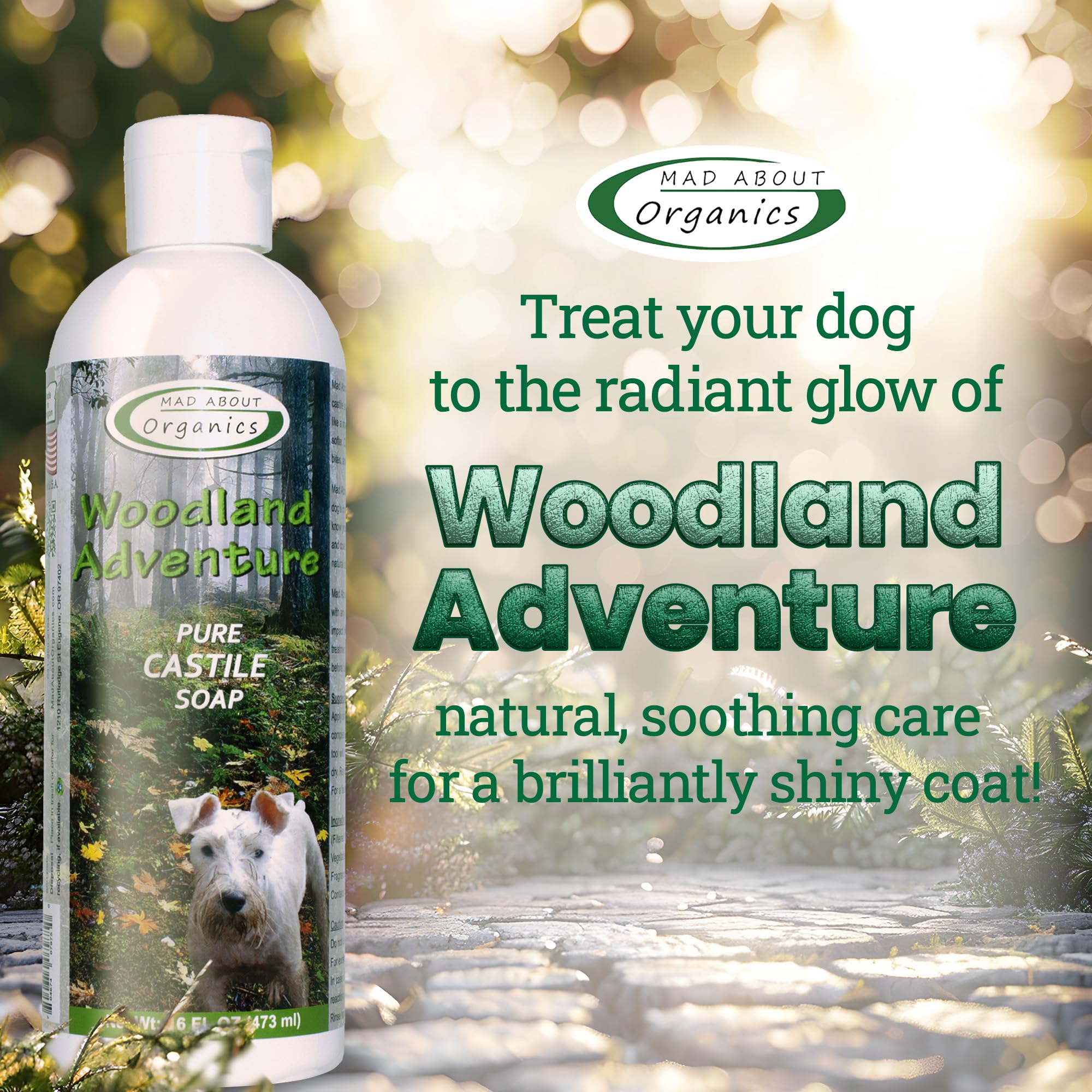 Mad About Organics Woodland Adventure Pure Castile Dog Shampoo - Gentle Moisturizing Formula for All Skin Types, Crafted with Pu