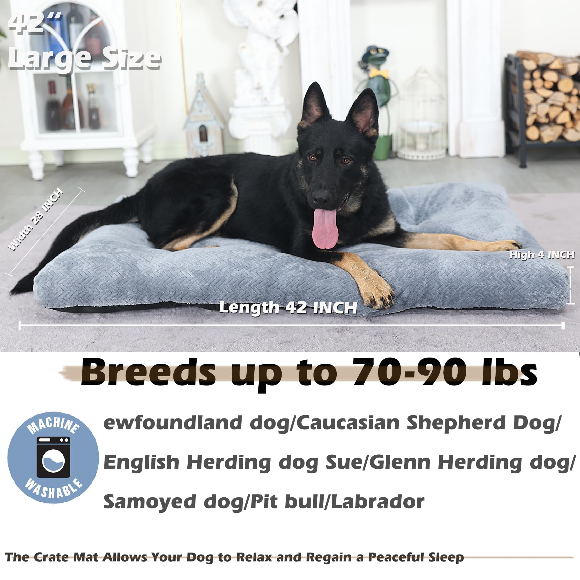 Crate Dog Beds For Large Dogs Washable 42 Inch Dog Crate Soft And Fluffy Crate Mats For Cages Up To 90 Lbs Pet Bed Pet Pillows W