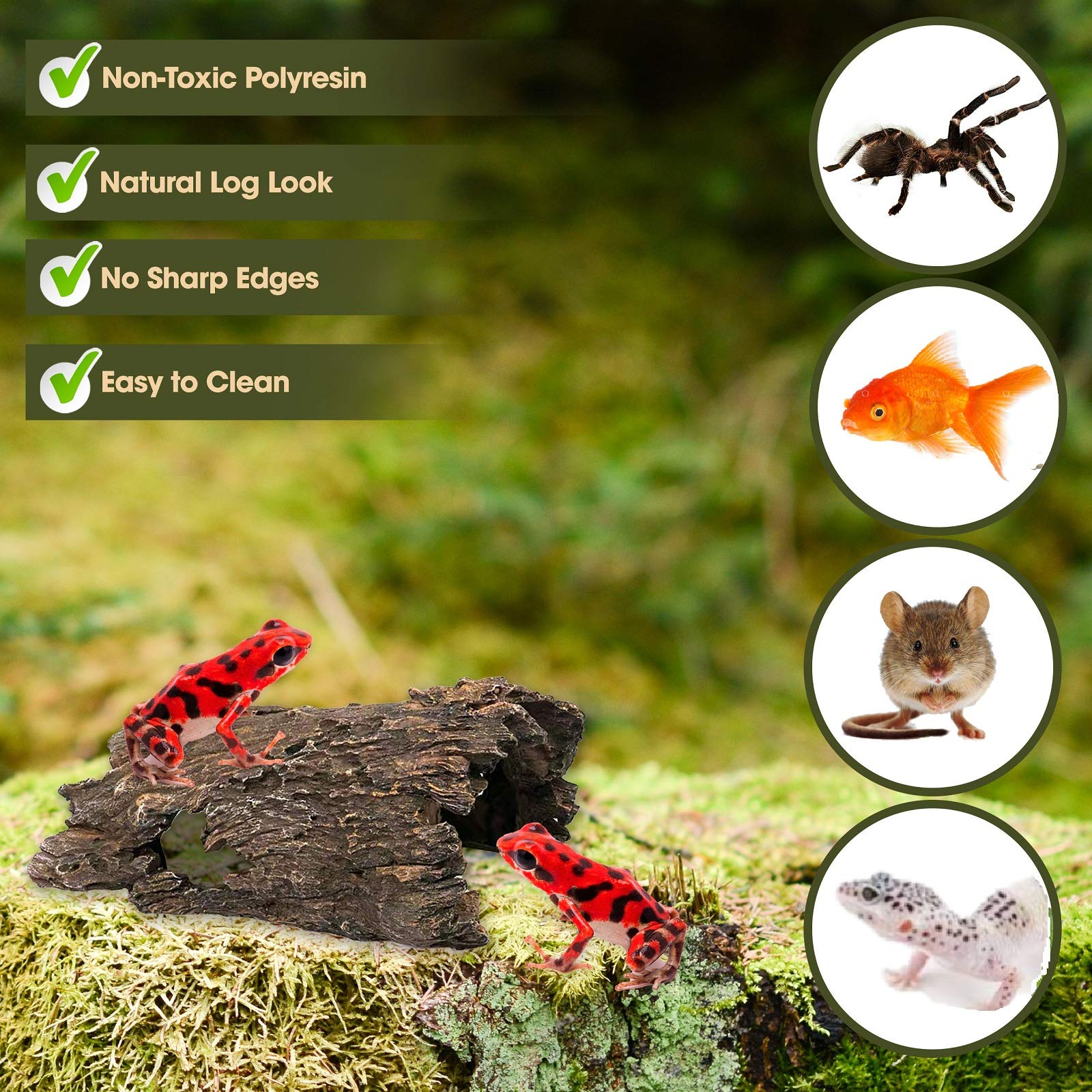 Orchid Valley Reptile Hide, Fish Tank Accessories. Medium 10'' Hollow Log For Aquarium, Lizard Hide Tank Decoration, Natural Loo