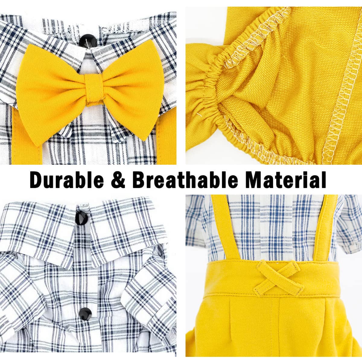 Dog Shirts Clothes Striped Onesies, Pet Plaid Overalls Apparel, Puppy Costumes Classic Black And White Jumpsuit With Bowtie For