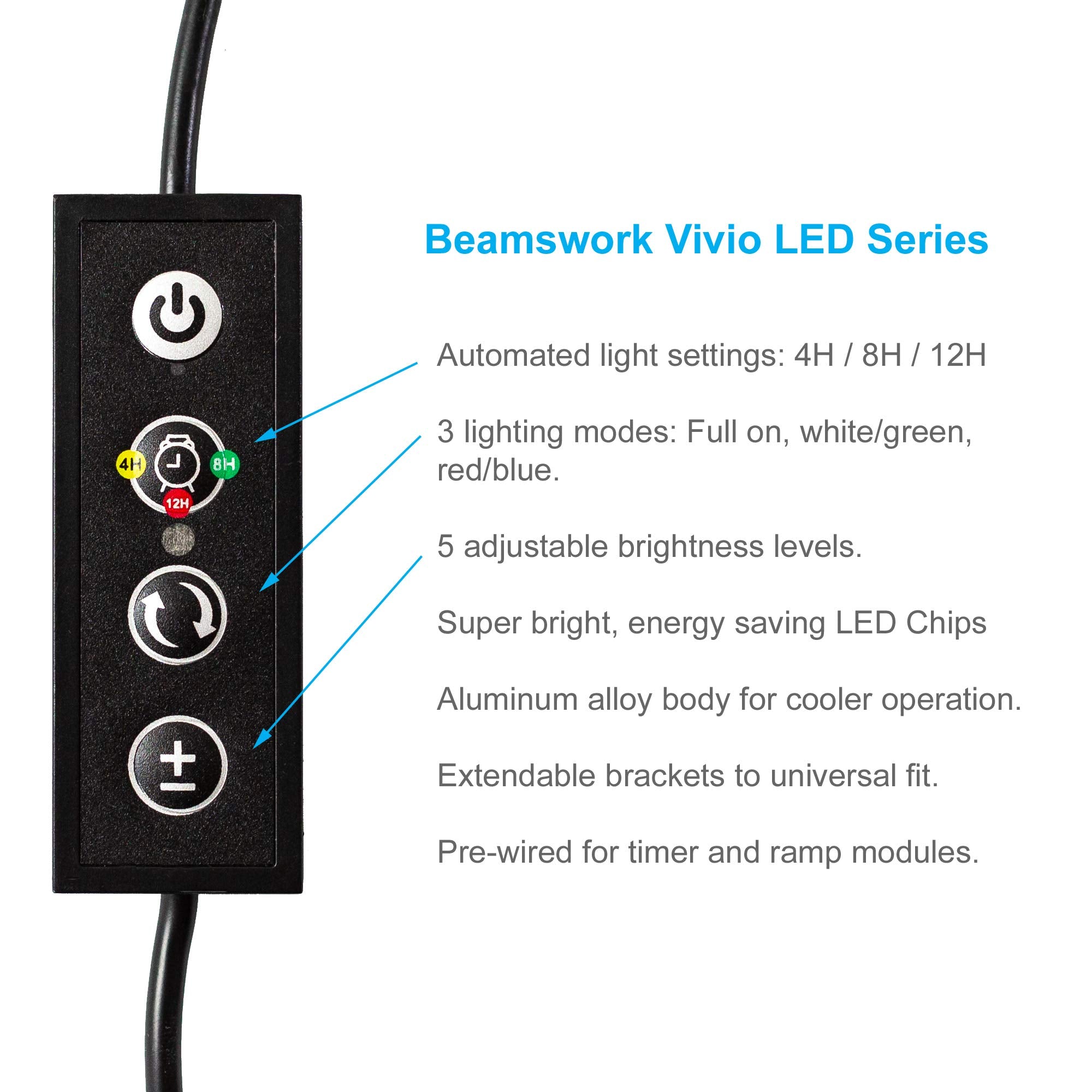Beamswork Vivio Full Spectrum Led Timer Adjustable Dimmer Aquarium Fish Tank Light Freshwater 12 20 24 30 36 48 (12' - 18')