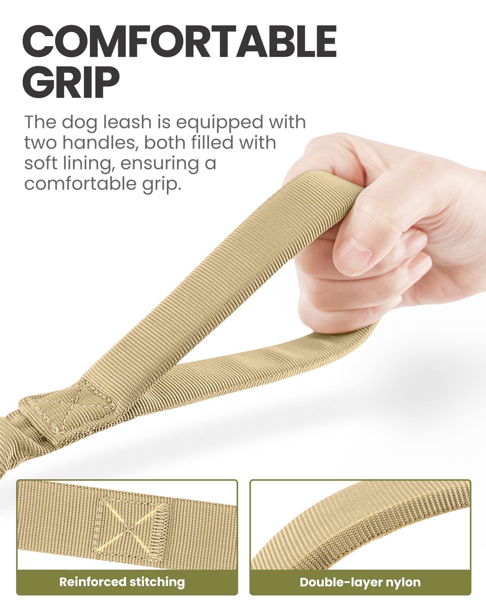 Outdoormaster Bungee Dog Leash, Heavy Duty Dog Leash With Shock Absorption, 2 Padded Handles Training Leash, Improved Dog Safety And Comfort - Khaki Upgraded, 4 Ft