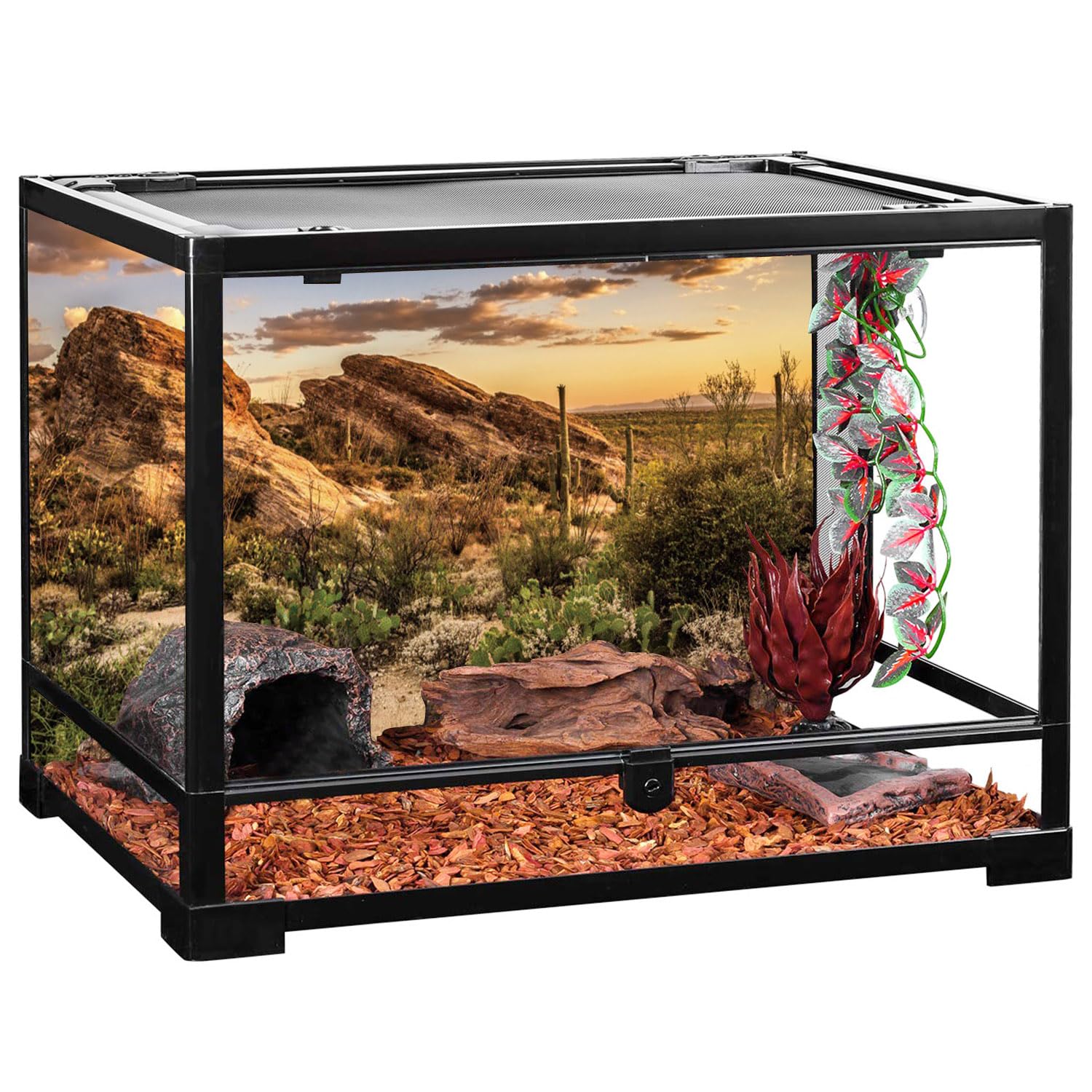 AWERT Reptile Habitat Background Blue Sky Oasis Cactus Sun and Desert Terrarium Background 48x24 inches Durable Polyester Backgr