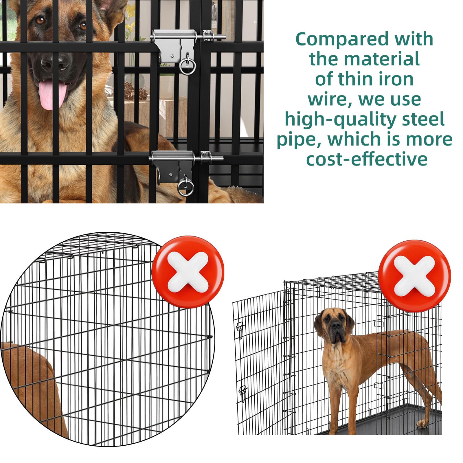 Heavy Duty Dog Crate For Large Giant Dogs, Metal Pet Cage Dog Kennel With Roof Strong Playpen, 54' Dog Cage With Sturdy Latches