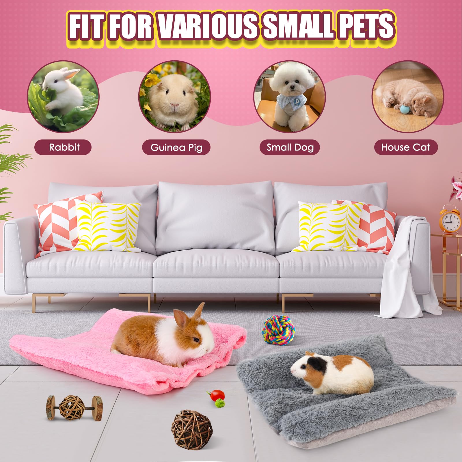 Oneju Snuggle Bunny Bed, 17.1'' X 14.9'' Rabbit Bed With Pillows, Reversible Small Pet Mat With Two Replaceable Covers, Bunny Be