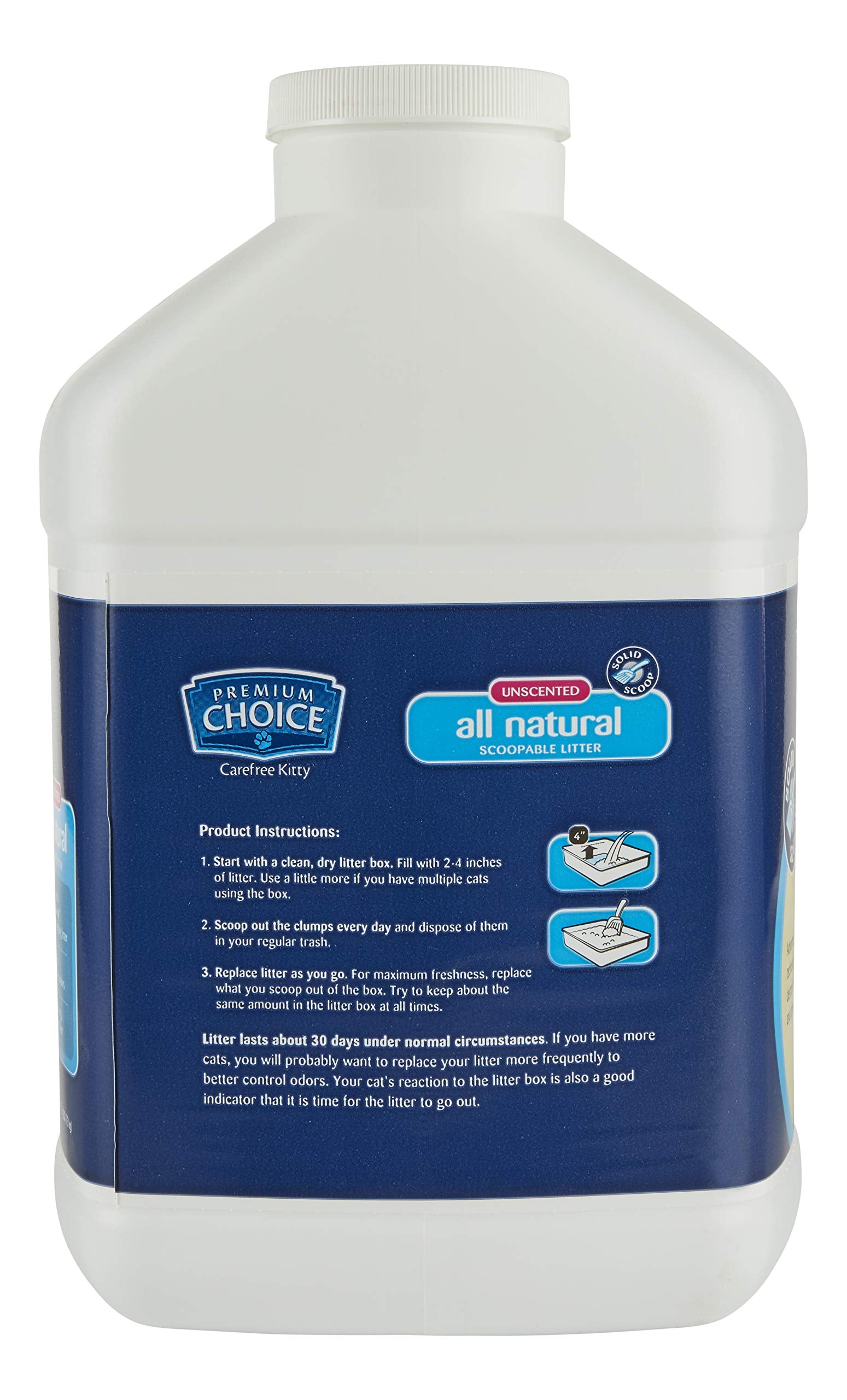 Premium Choice All Natural Unscented Scoopable Cat Litter, 16 Pound Jug