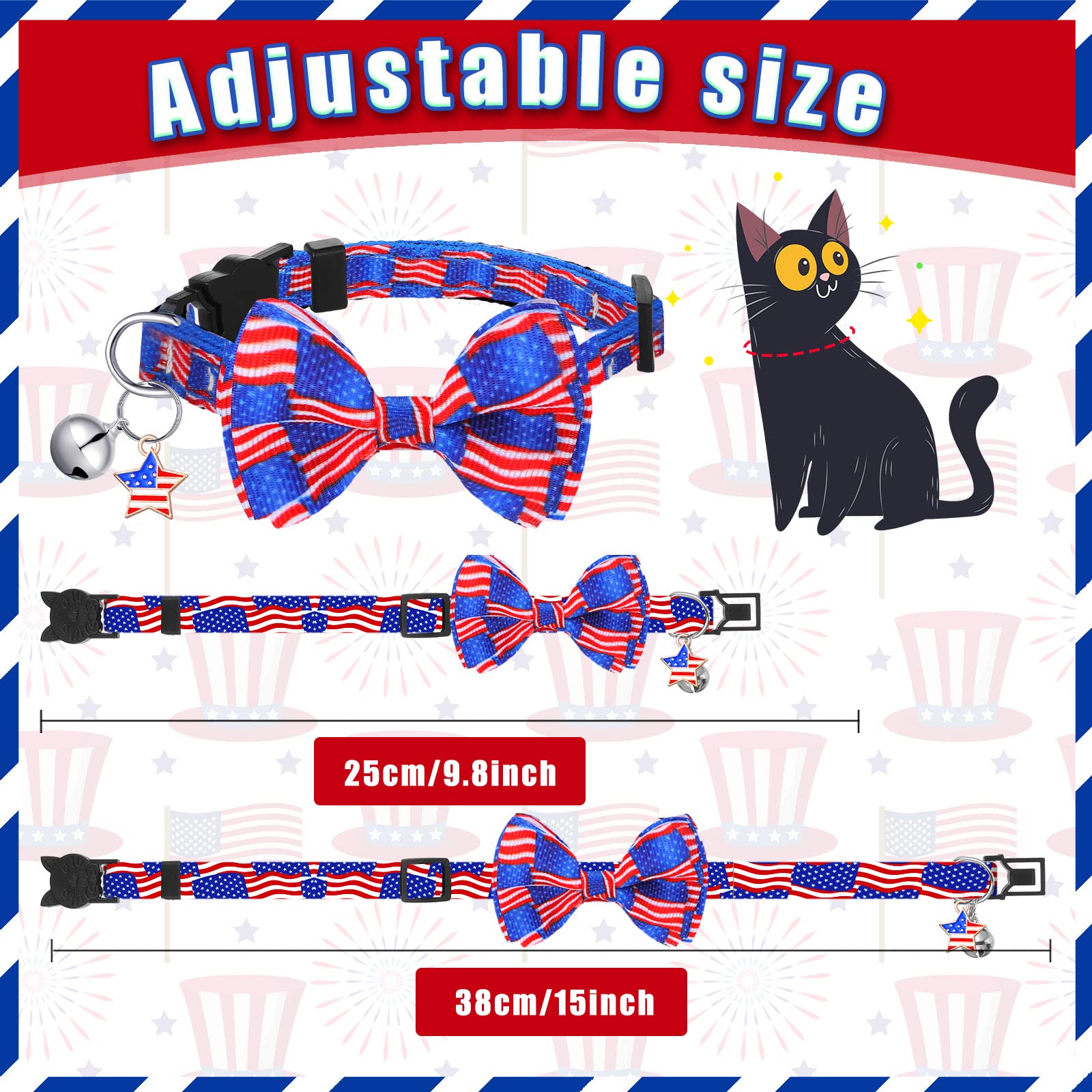 Kacctyen 18 Pcs Holiday Cat Collars 4Th Of July Patriotic Cat Collars Independence Day Memory Day Decoration Breakaway Adjustabl