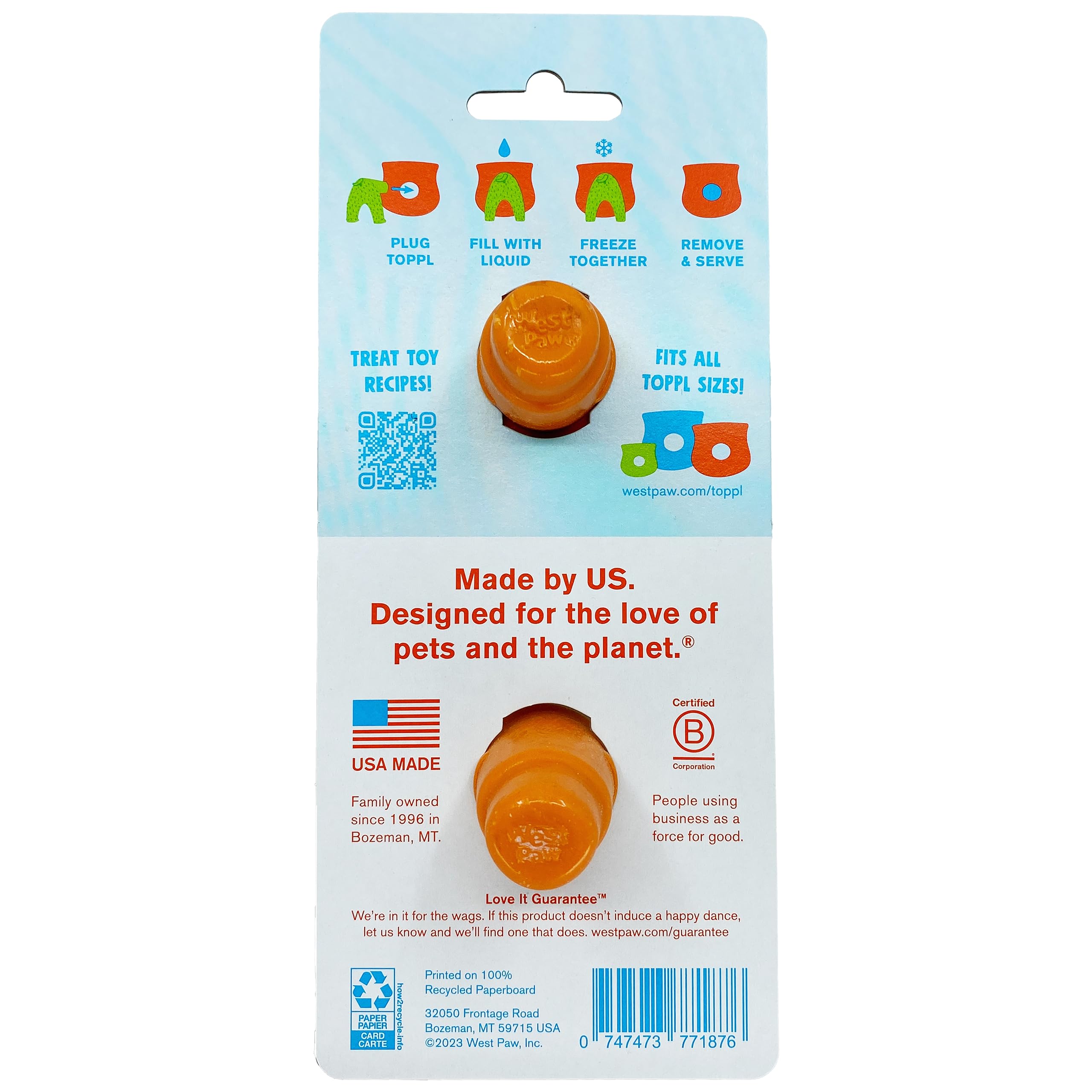 West Paw Toppl Stopper 2-Pack In Tangerine - Designed For Dog Enrichment, Accessory That Fits All Toppl Dog Toy Sizes - Makes Me