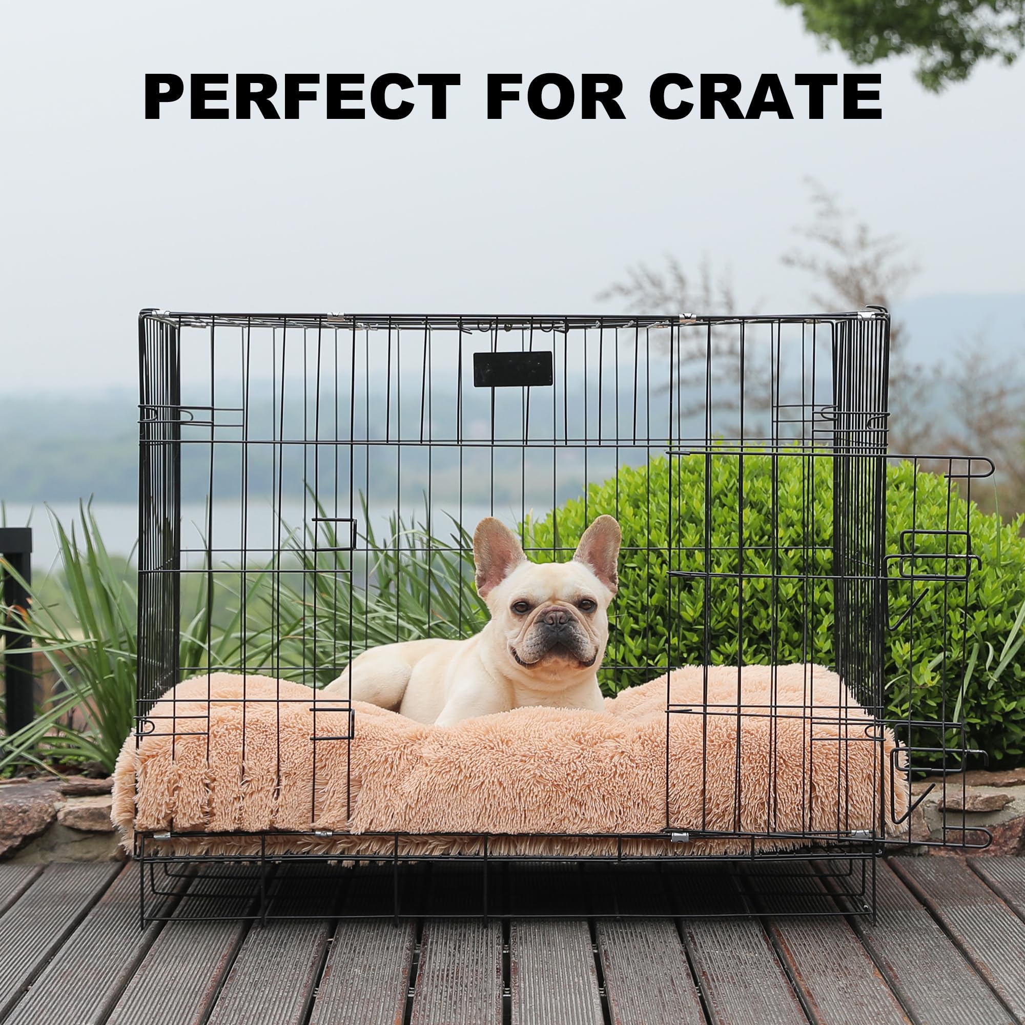 Bedfolks Plush Waterproof Dog Crate Bed, Removable Washable Cover, Faux Fur Pad For Medium Dogs, 29''X21'', Camel