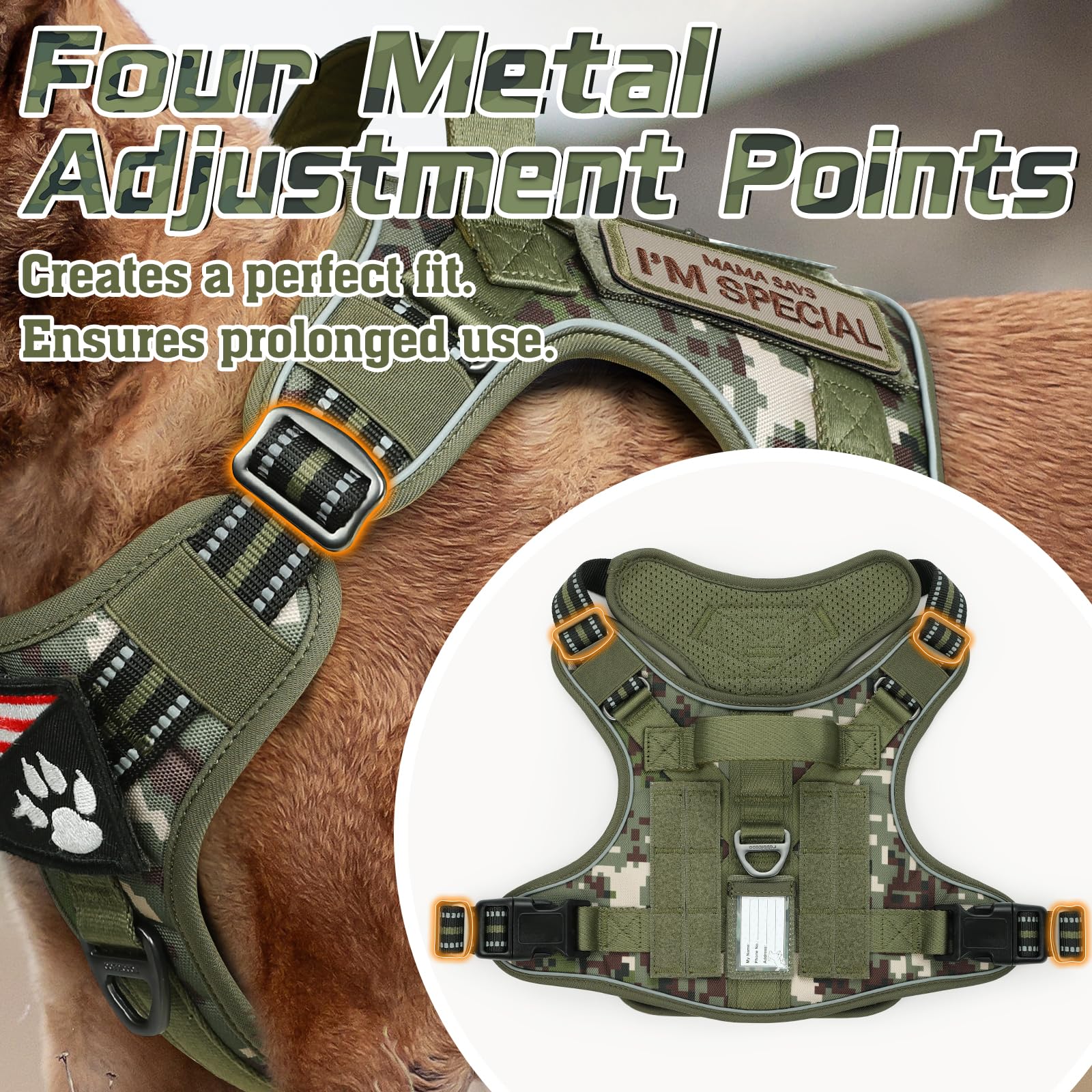Rabbitgoo Tactical Dog Harness Medium Sized Dog, No Pull Military Service Vest With Handle & Molle, Easy Control For Training Wa