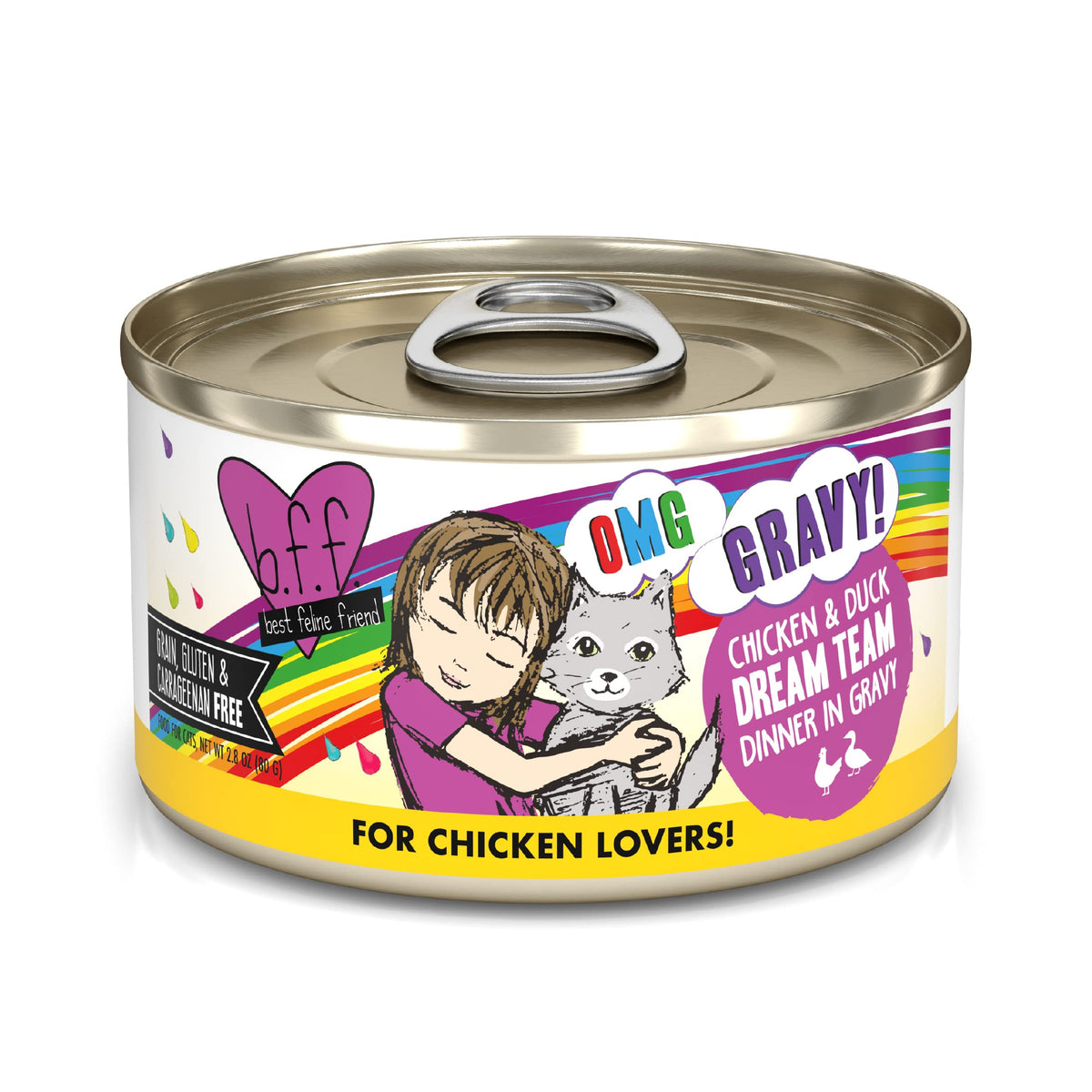 Weruva B.F.F. Omg - Best Feline Friend Oh My Gravy!, Chicken & Duck Dream Team With Chicken & Duck In Gravy, 2.8Oz Can (Pack Of 12)