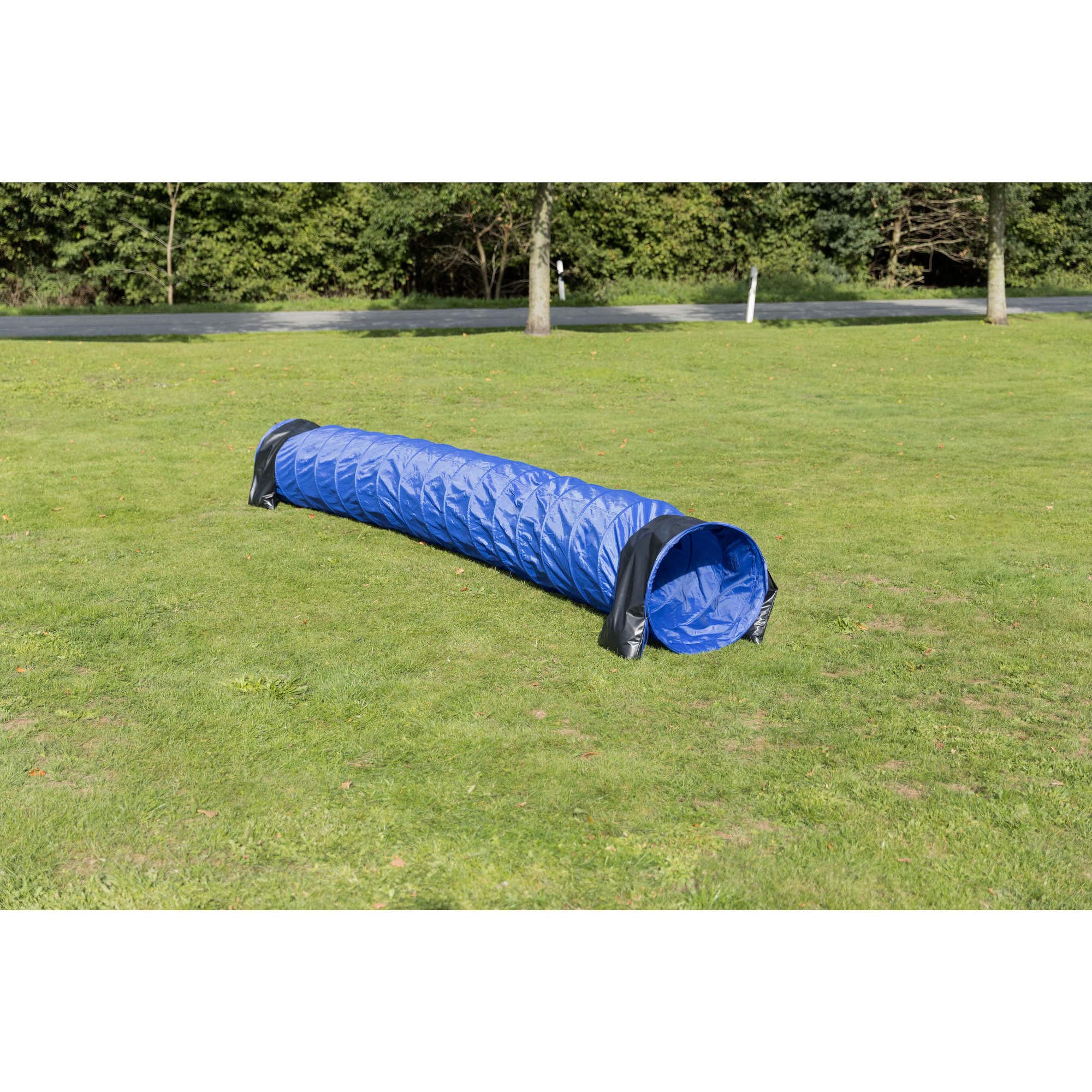TRIXIE Dog Agility Tunnel - Portable 196.9" Long, 23.6" Diameter, Blue Polyester Training Equipment for Large Dogs, Model 3211