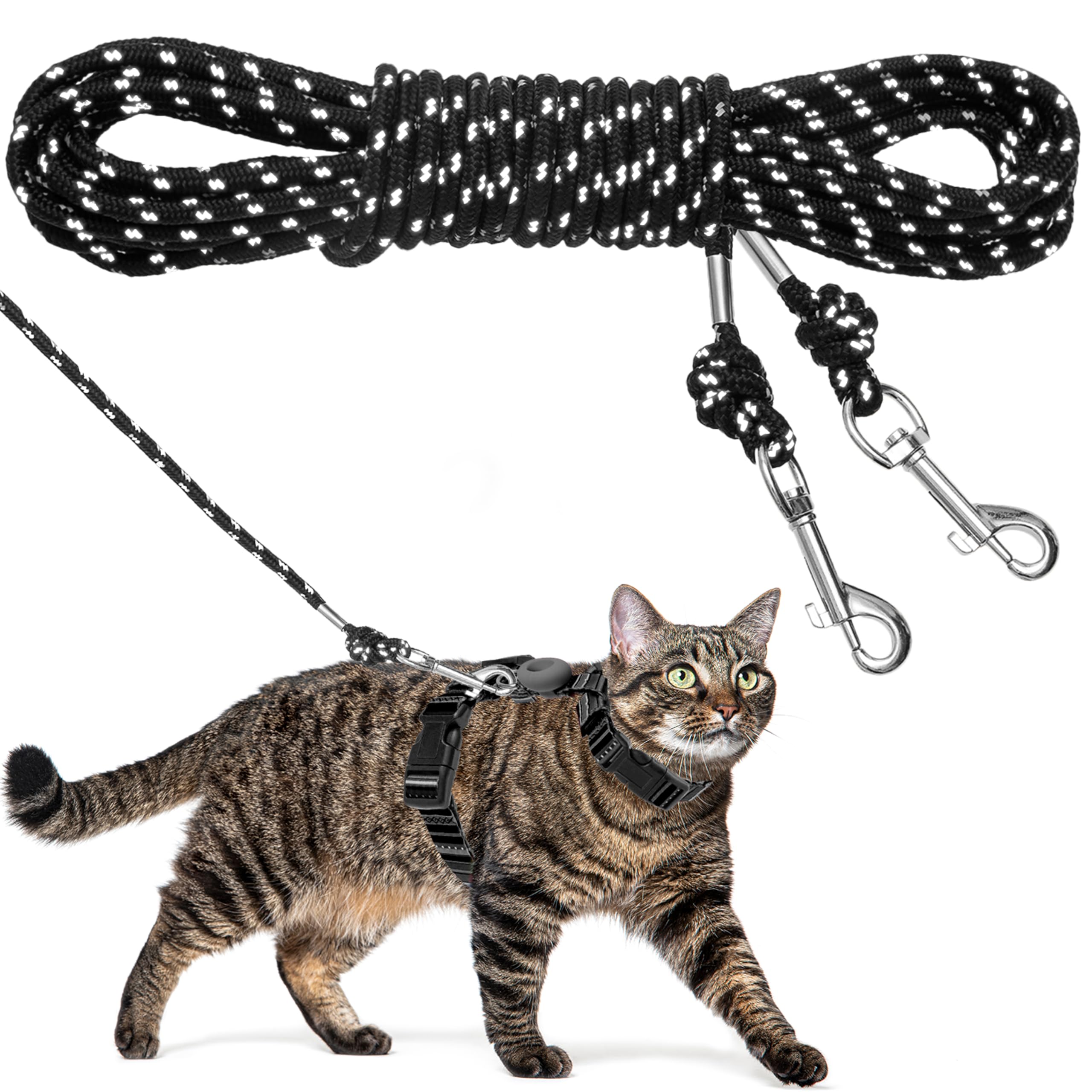 Reflective Cat Leash, 15Ft Escape Proof Walking Lead Yard Long Leash, Extender Leash Training Playing Outdoor For Cats Puppy Kit
