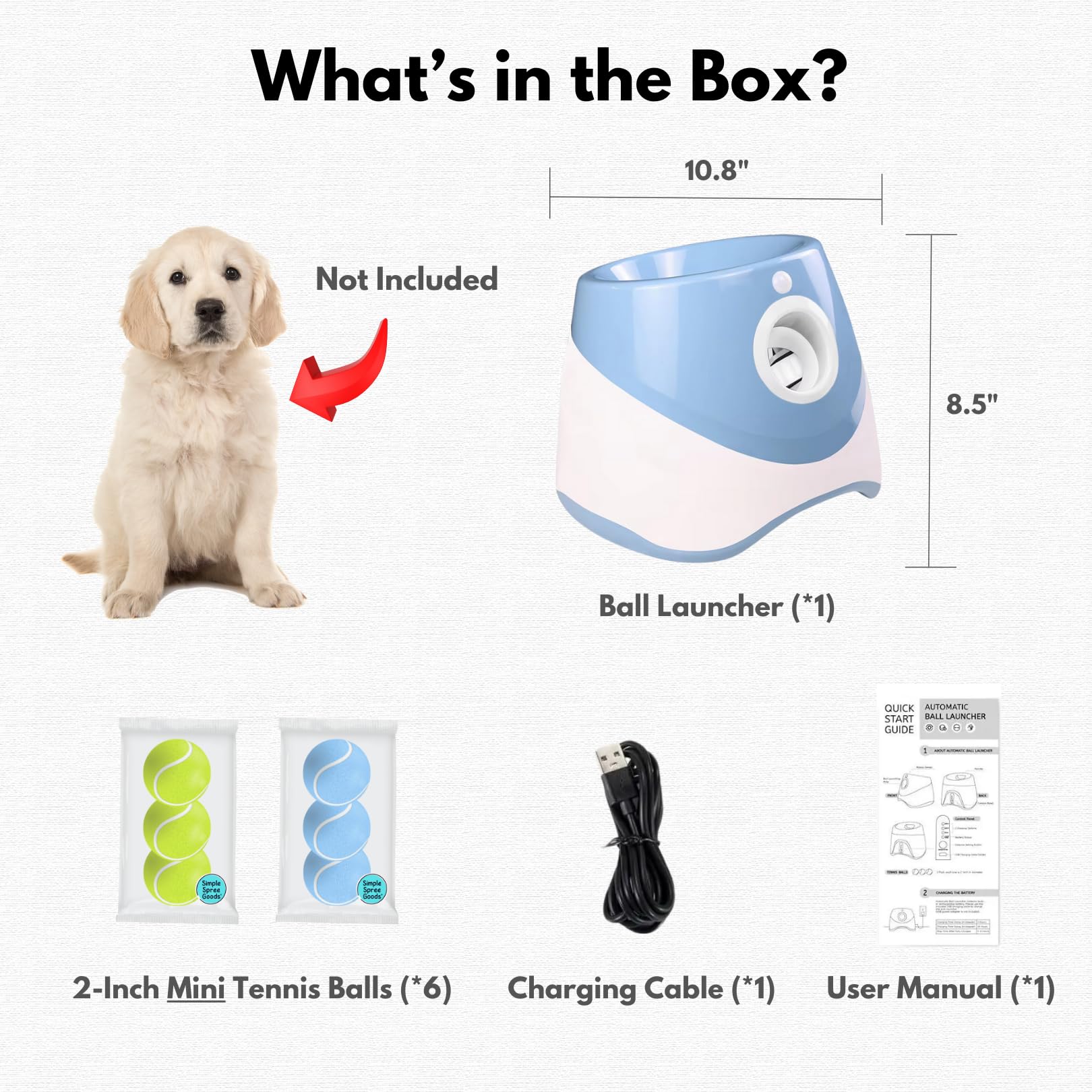 Simple Spree Goods Automatic Ball Launcher For Small, Medium Dog/Puppy With 6 Small Tennis Balls