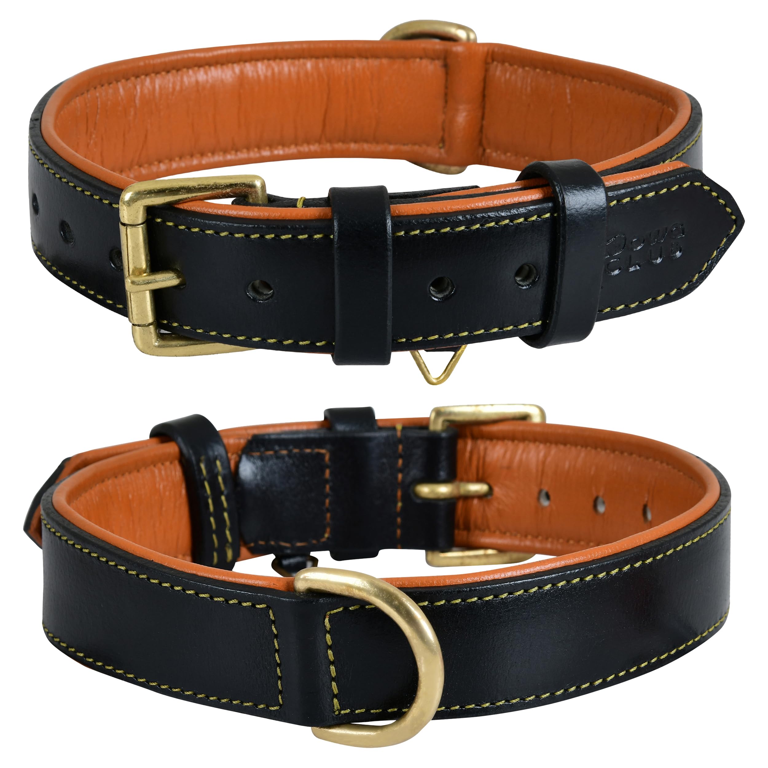 Dowgclub | Genuine Leather Dog Collar | Full Grain, Heavy Duty | Padded, Comfortable, Strong | Best For Pups, Small, Medium, Large, X- Large Dog Breeds, (Medium (Fit Neck Size 14.5'-18.5'), Black)