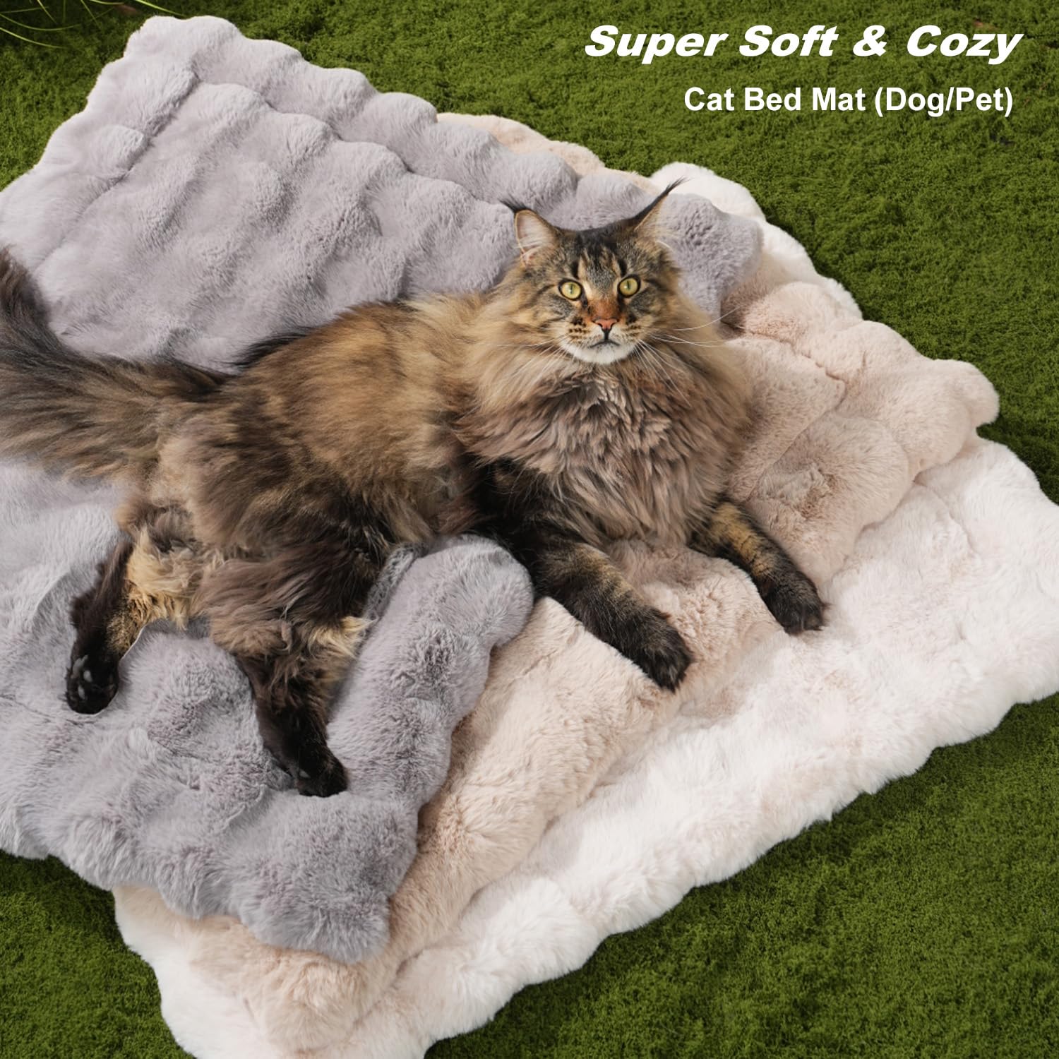 Somahe Dog Beds Mats Cat Bed Mat Plush Faux Fur Puppy Pad With Anti-Skid Bottom Cozy Kitten Bed For Carriers/Floor Dog Friendly