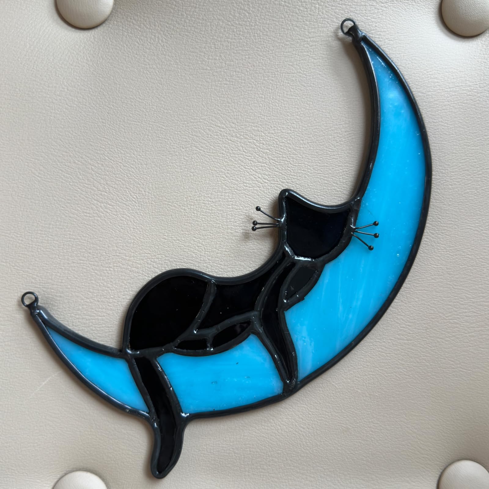 Fluffycaptain Sleeping Cat On Moon Stained Glass Loss Of Cat Memorial Gift For Cat Lovers,Handcrafted Stained Glass Cat Suncatch