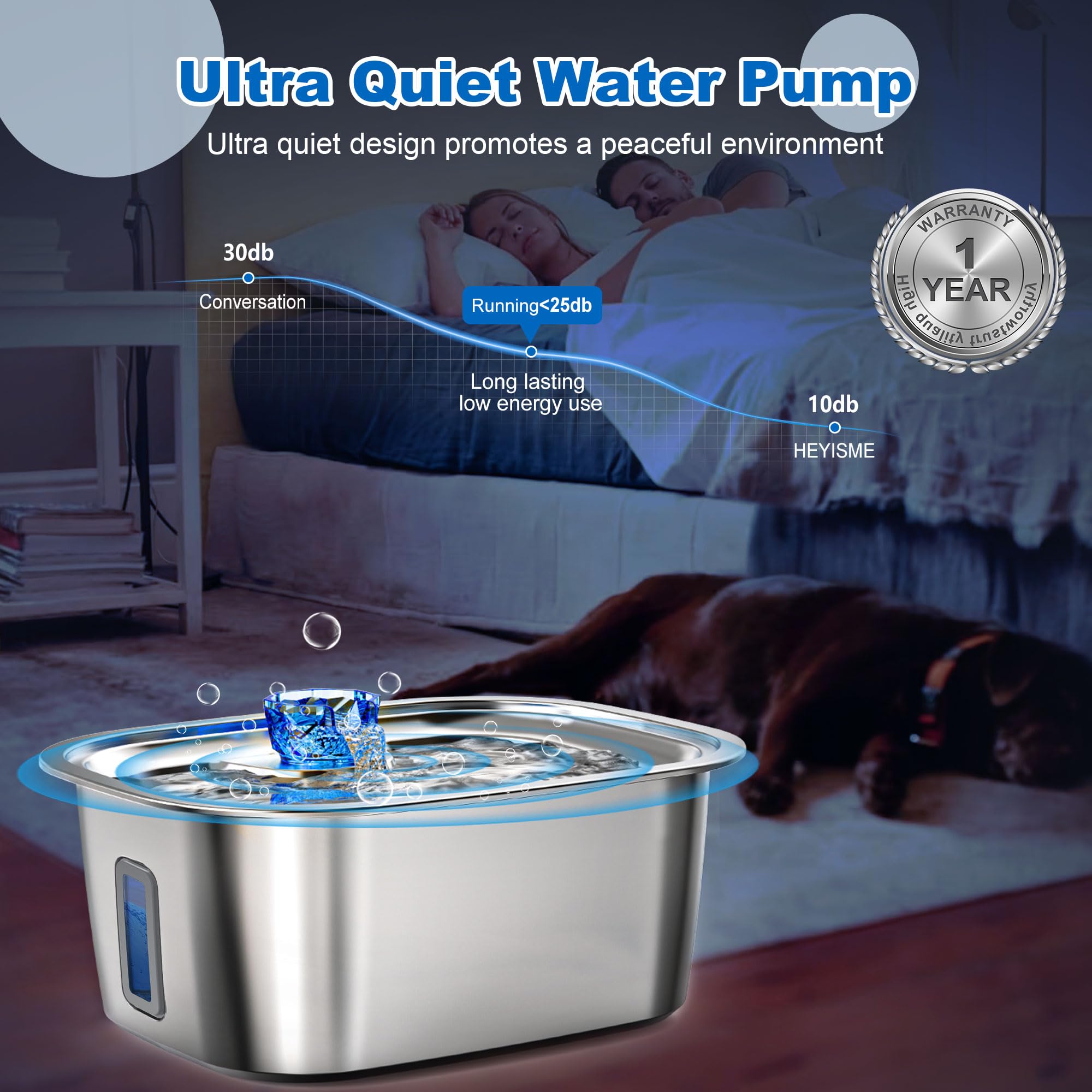 Large Dog Water Fountain Stainless Steel, 3 Gallon Pet Water Fountain With Visual Window, Dog Water Dispenser Automatic Waterer