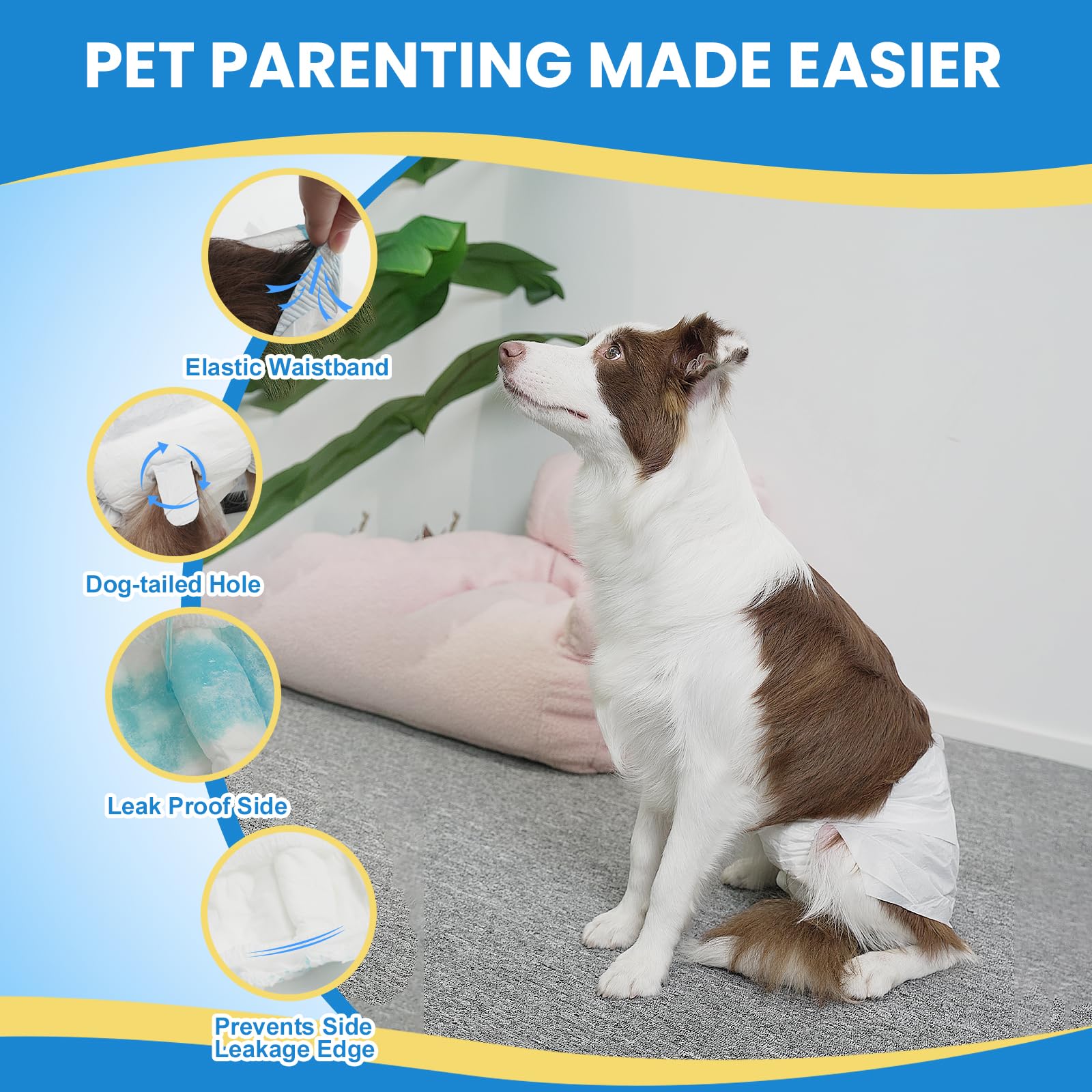 Immcute Female Dog Diapers 30 Count, X-Large, Super Absorbent Disposable Dog Diapers Female With Flash Dry & Leakproof, Doggie D