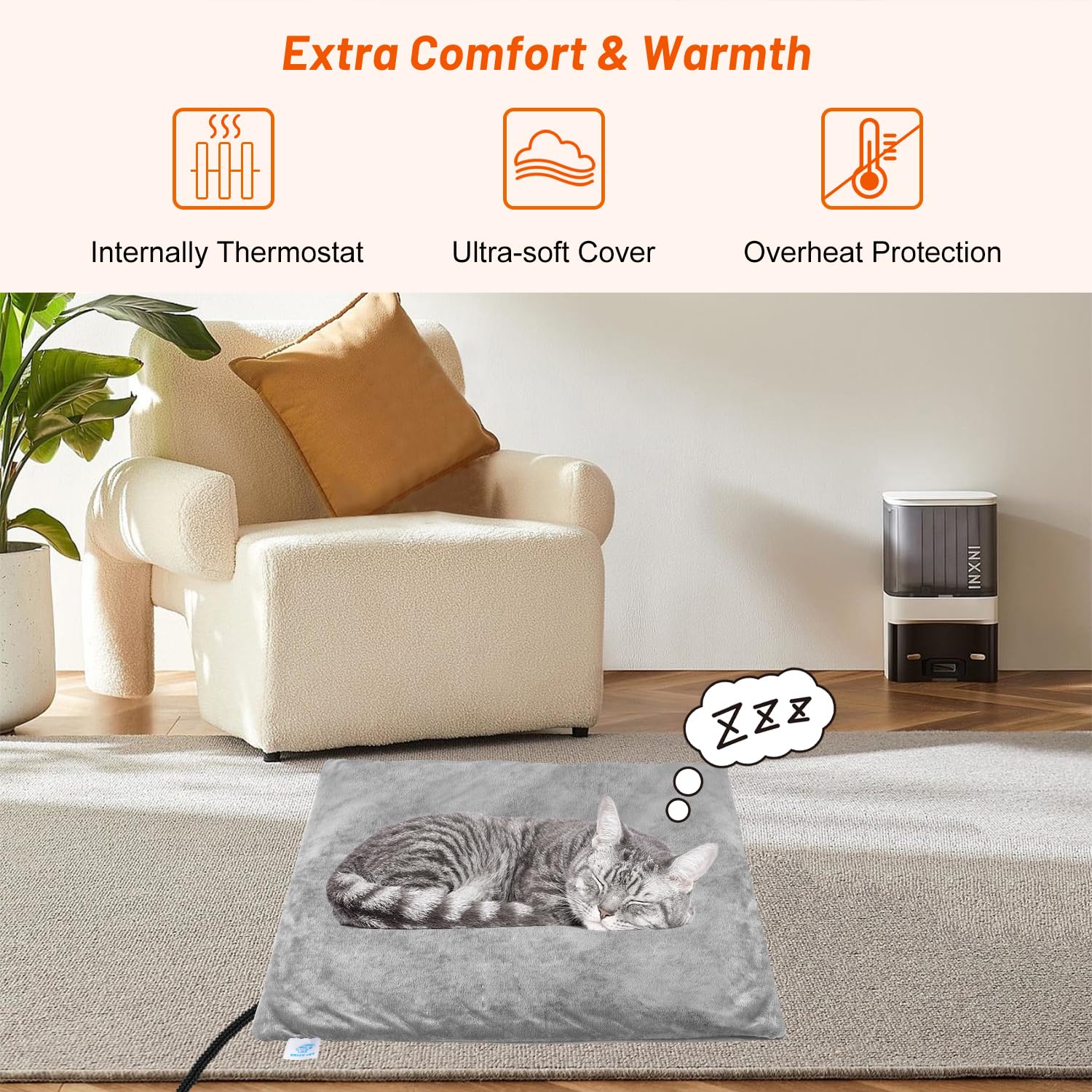 Heated Cat Bed For Indoor Cats, Electric Pet Heating Pad For Dogs Cats With Timer, 9 Level Temperature Cat Heating Pad Waterproo