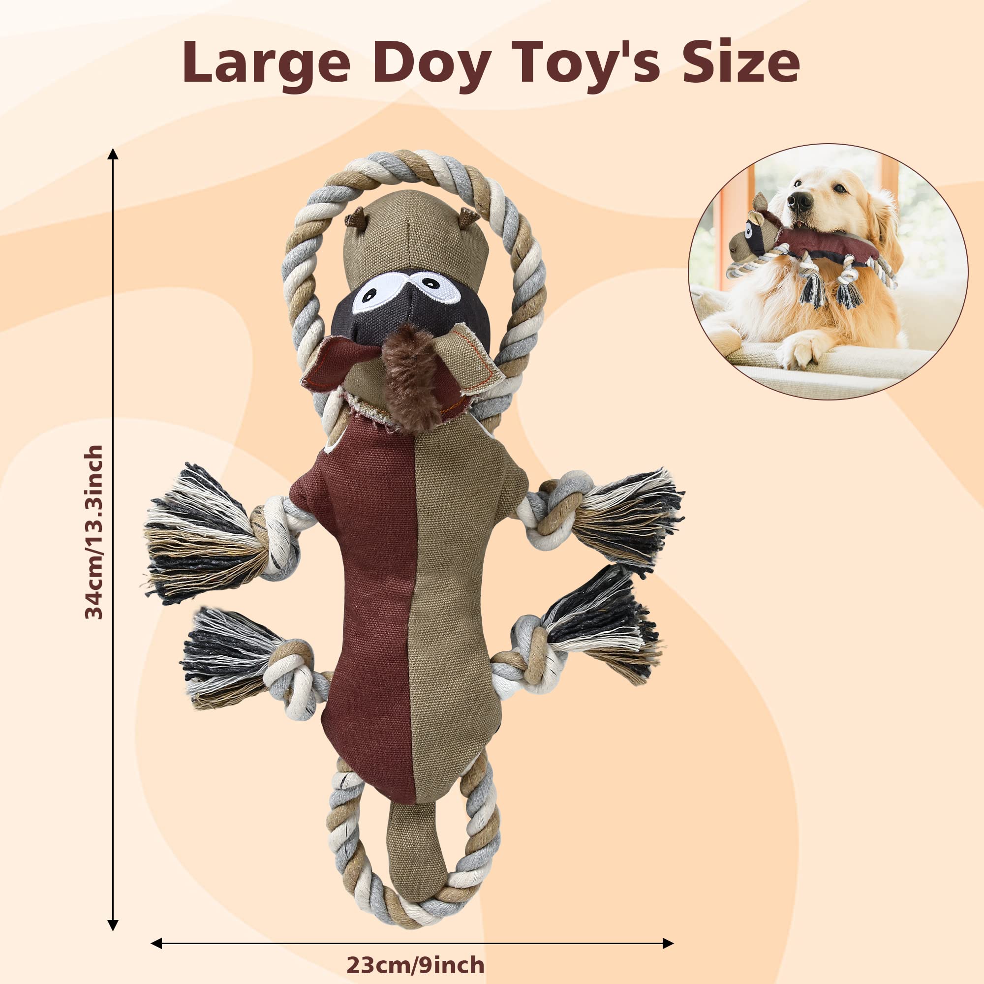 IOKHEIRA Dog Toys for Aggressive Chewers - Tough Squeaky Chew Toy, Durable Linen, Auburn, 1 Count