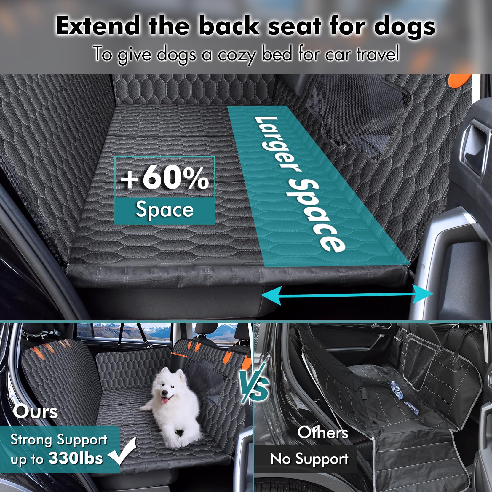 Chumajor Xl Back Seat Extender For Dogs-Supports 400Lb,Waterproof Dog Car Seat Cover Hard Bottom-Detachable,600D Heavy Duty Scra