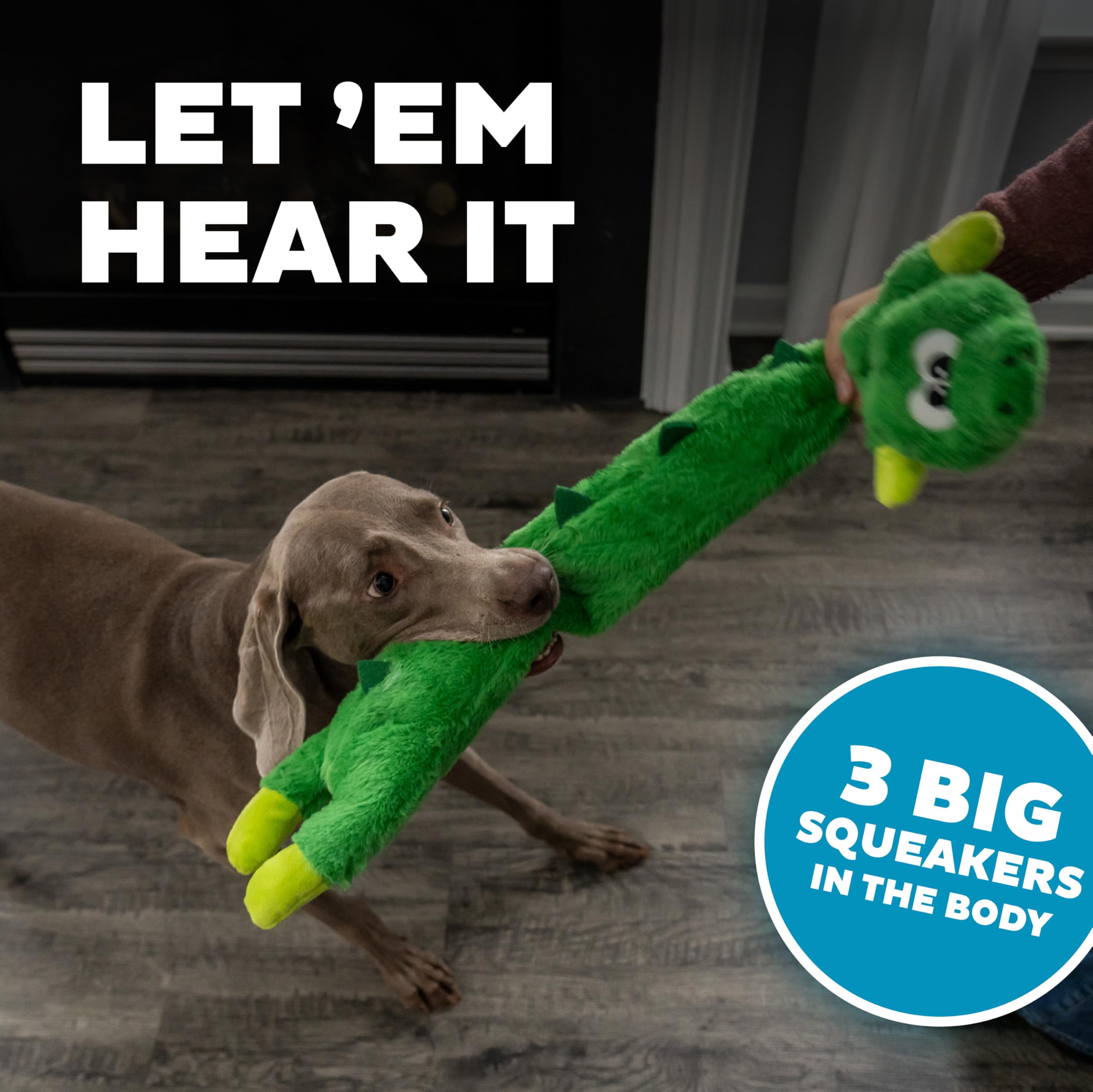 Outward Hound by Charming Pet Longidudes Gator Long Crinkly & Squeaky Dog Toy, Green