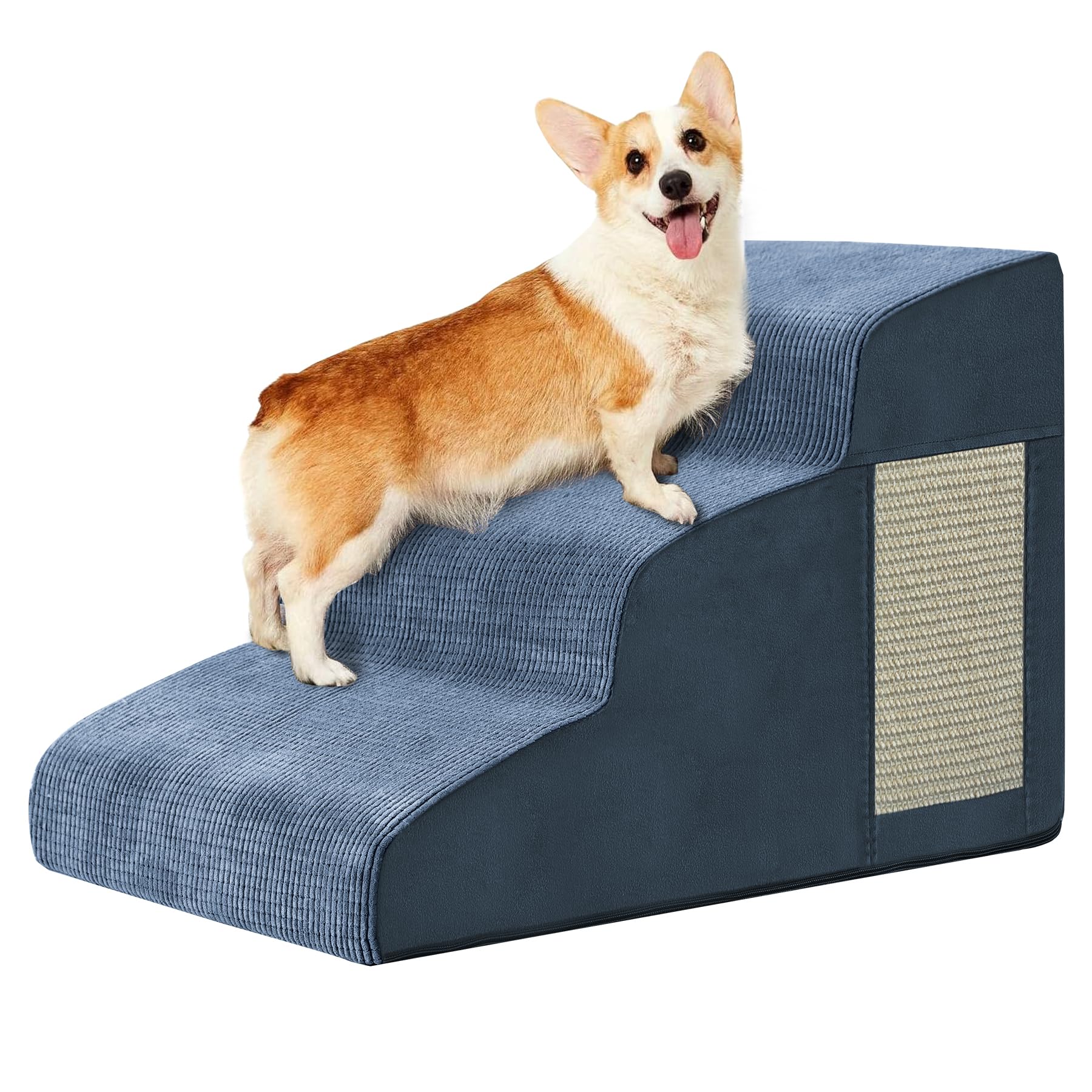 Pet Stairs For Small Dogs - 3-Step Curved Dog Ramp For Bed, Couch, Sofa, Car And Chairs - Non-Slip Bottom Design - High Density 
