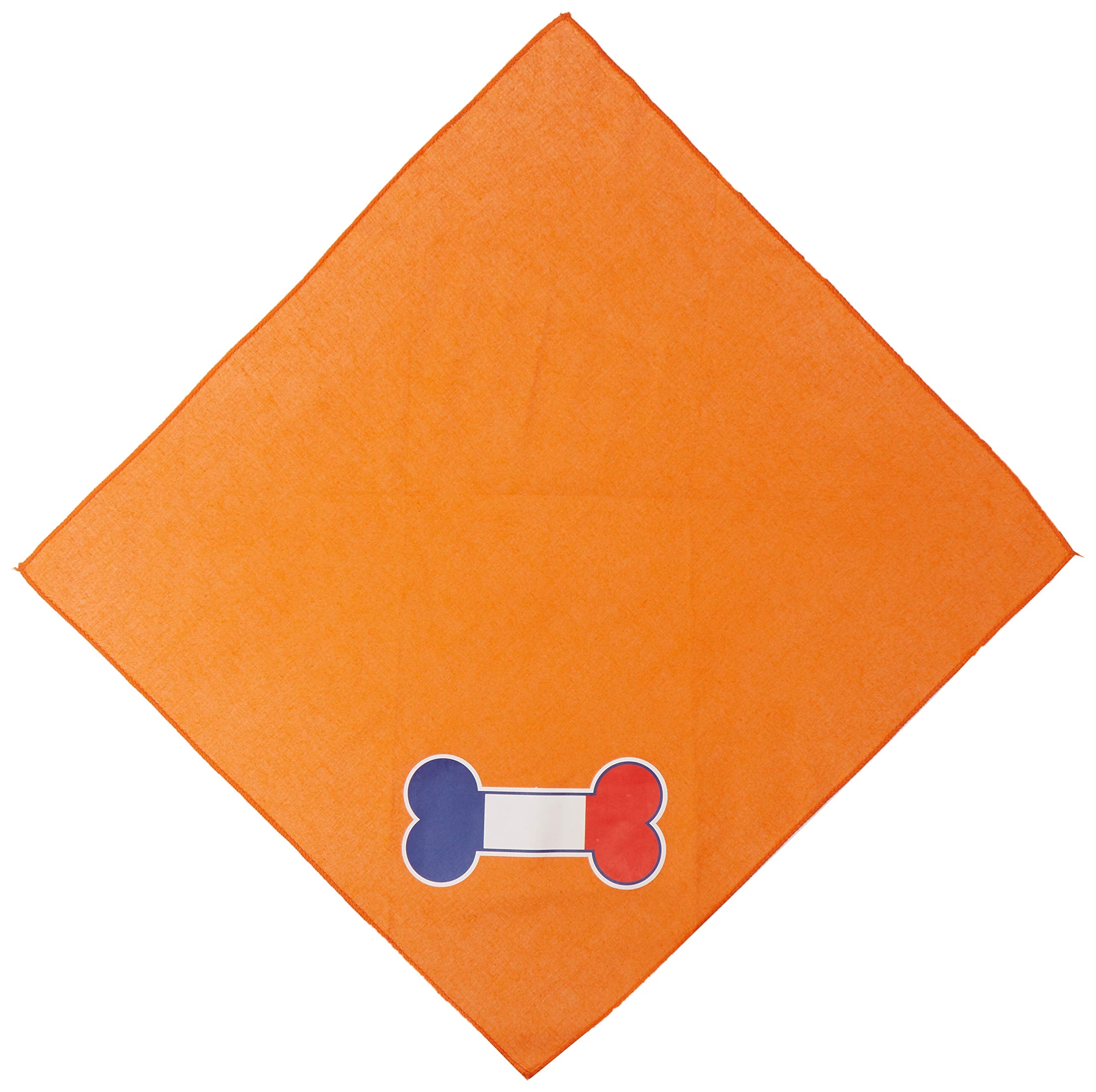 Pet and Dog Bandana Screen Printed, &quot;Bone Shaped France Flag&quot; Orange Small
