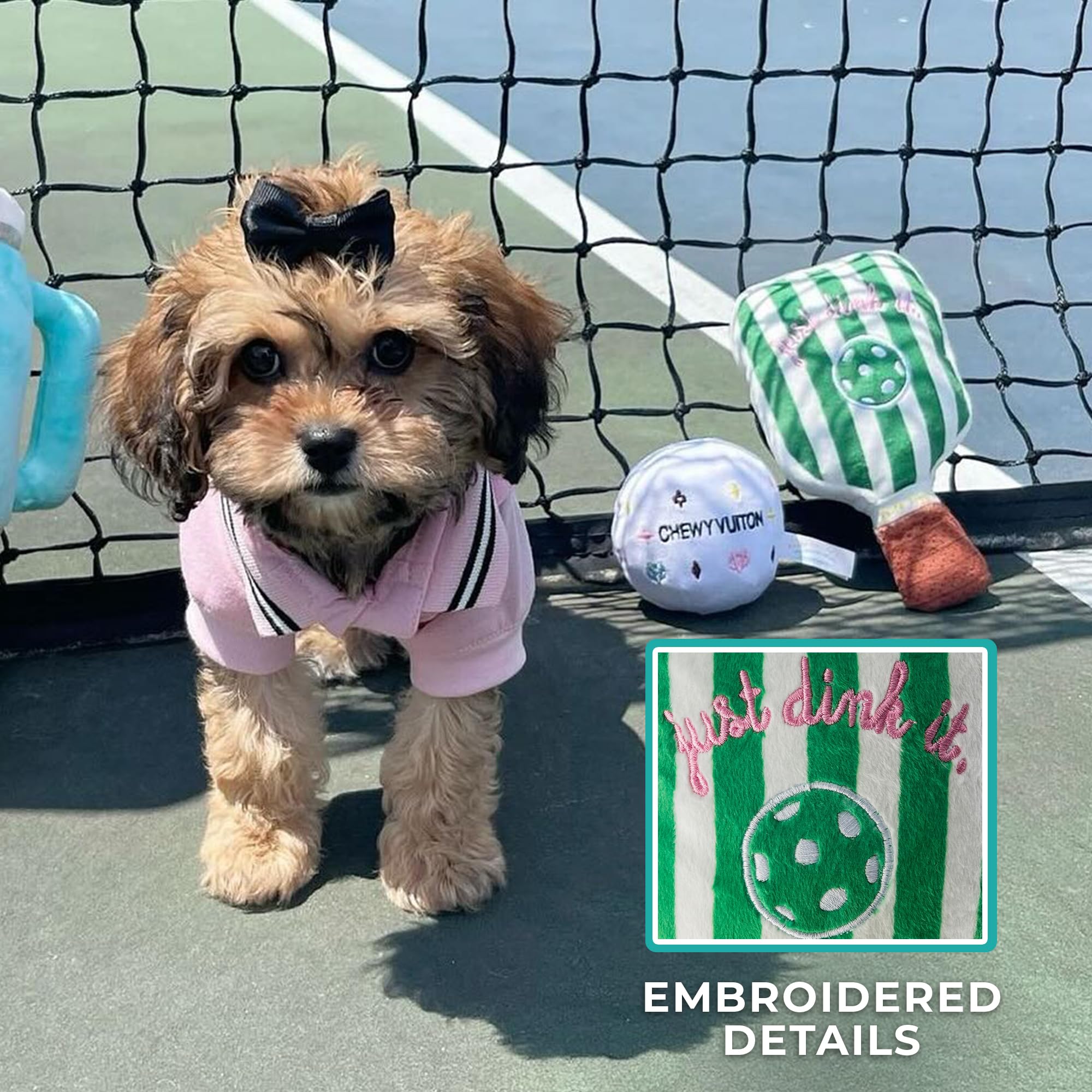 Haute Diggity Dog Green Stripe Pickleball Paddle, Plush Trendy Sporty Dog Toys With Interactive Squeaker, Stimulating Pet Enrich