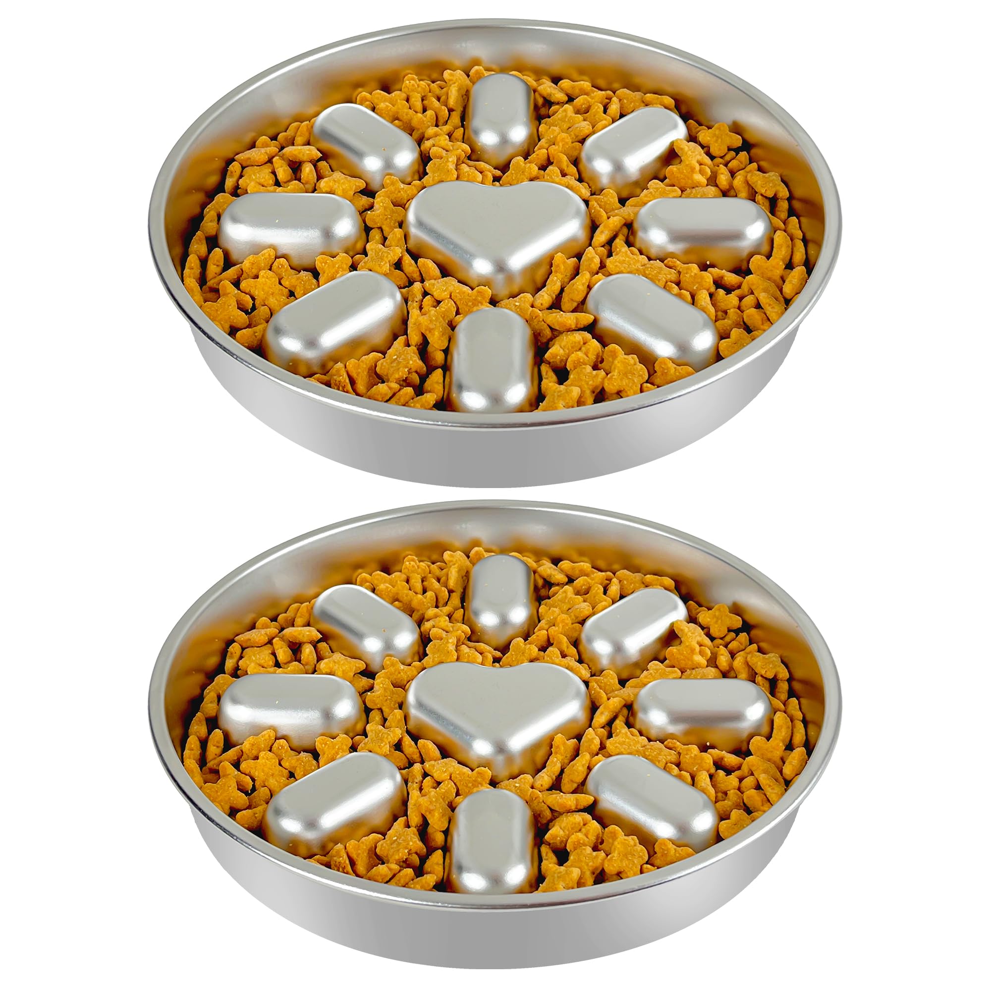 Oiwliur Slow Feeder Dog Bowls with Non-Slip Mat, Stainless Steel Metal Slow Feeder for Small & Medium Dogs, 2 Cups Pet Bowl for 